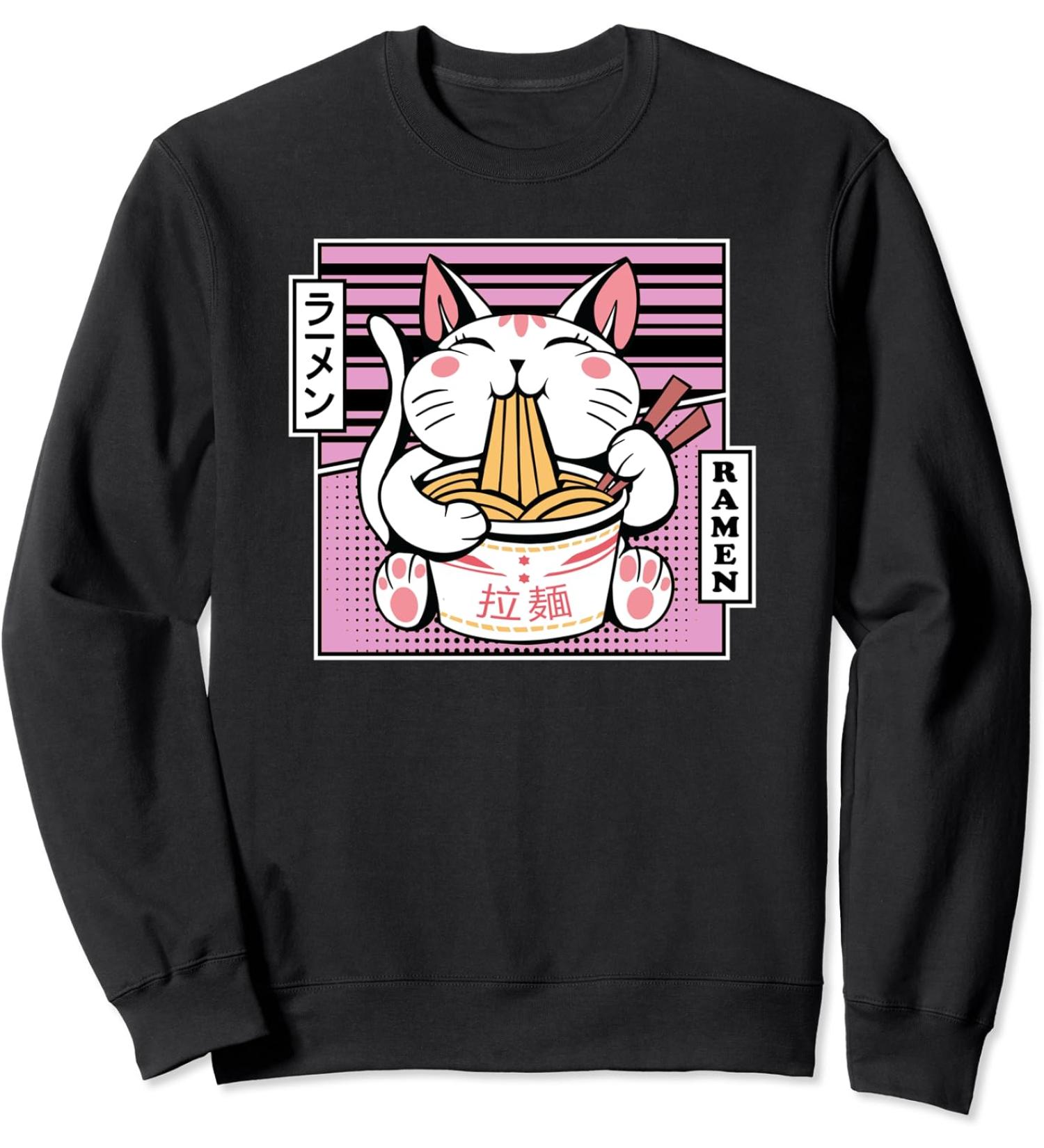 Kawaii Cat Neko Eating Ramen Noodle Soup Funny Anime Lover Sweatshirt