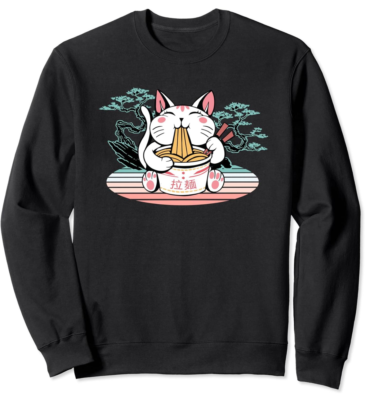 Kawaii Cat Eating Ramen Noodle Soup Funny Anime Manga Lover Sweatshirt