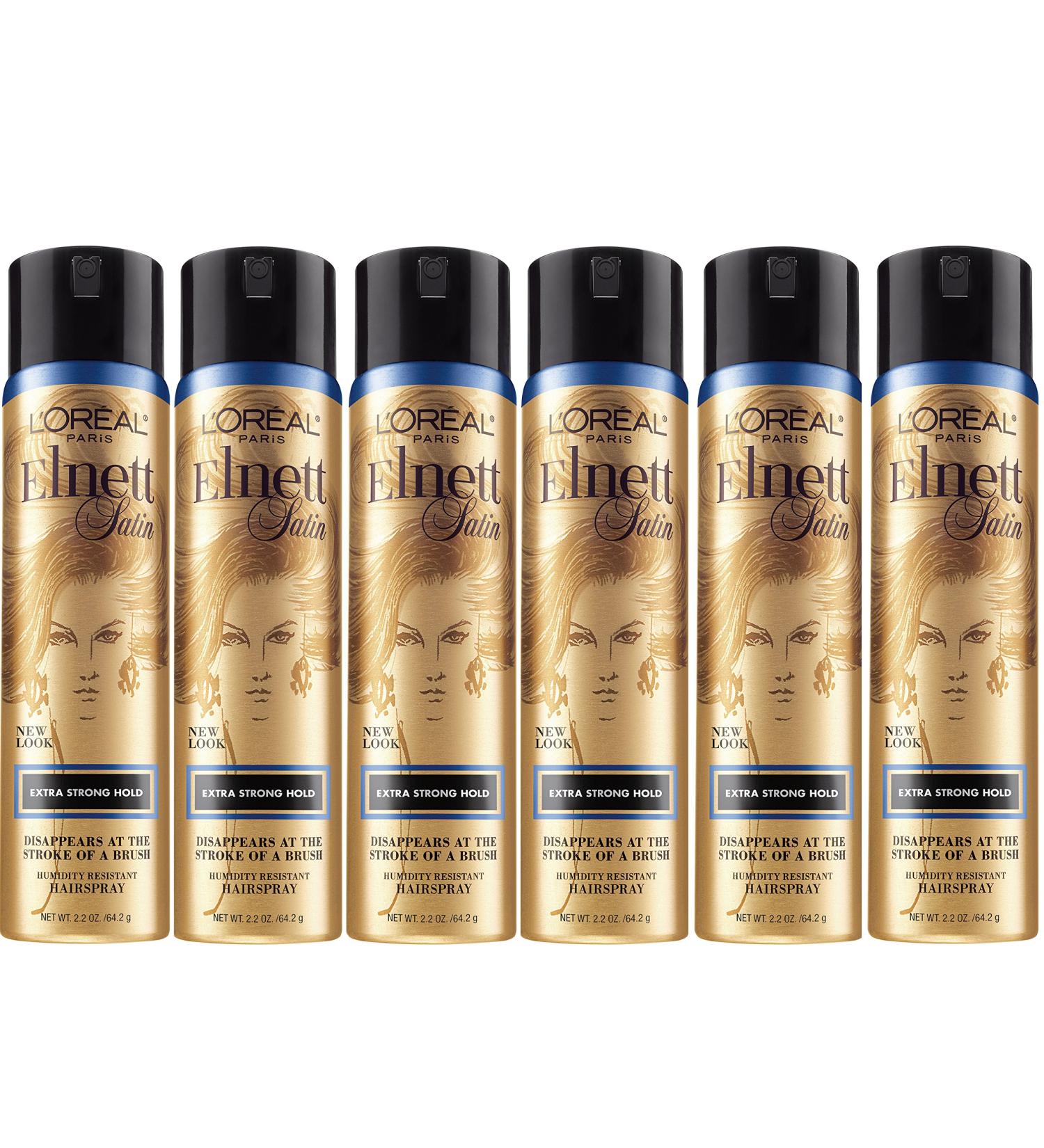 L'Oreal Paris Elnett Satin Extra Strong Hold Hairspray Travel size 2.2 Ounce (6 Count) (Packaging May Vary) Unscented 2.2 Ounce (Pack of 6) - Buy Online on SooperMarket.com