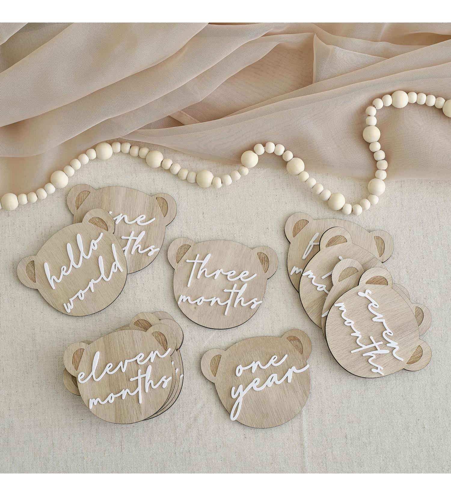 Ginger Ray 13 Baby Milky Milk Gondes - Teddy Bear & Hello World Sign | Neutral Milestone Signs for Baby Parties - Shop Internationally - Buy Online on SooperMarket.com