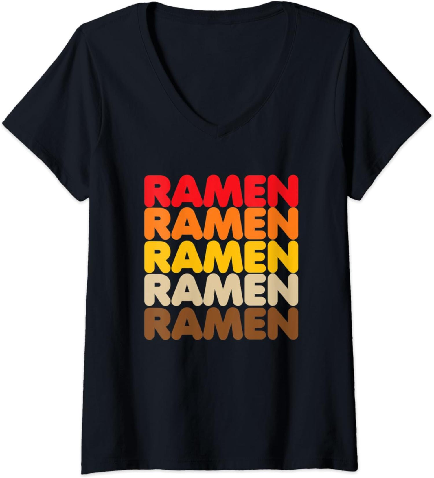 Womens Ramen Ramen Ramen Vintage 70s Asian Noodles Love V-Neck T-Shirt
