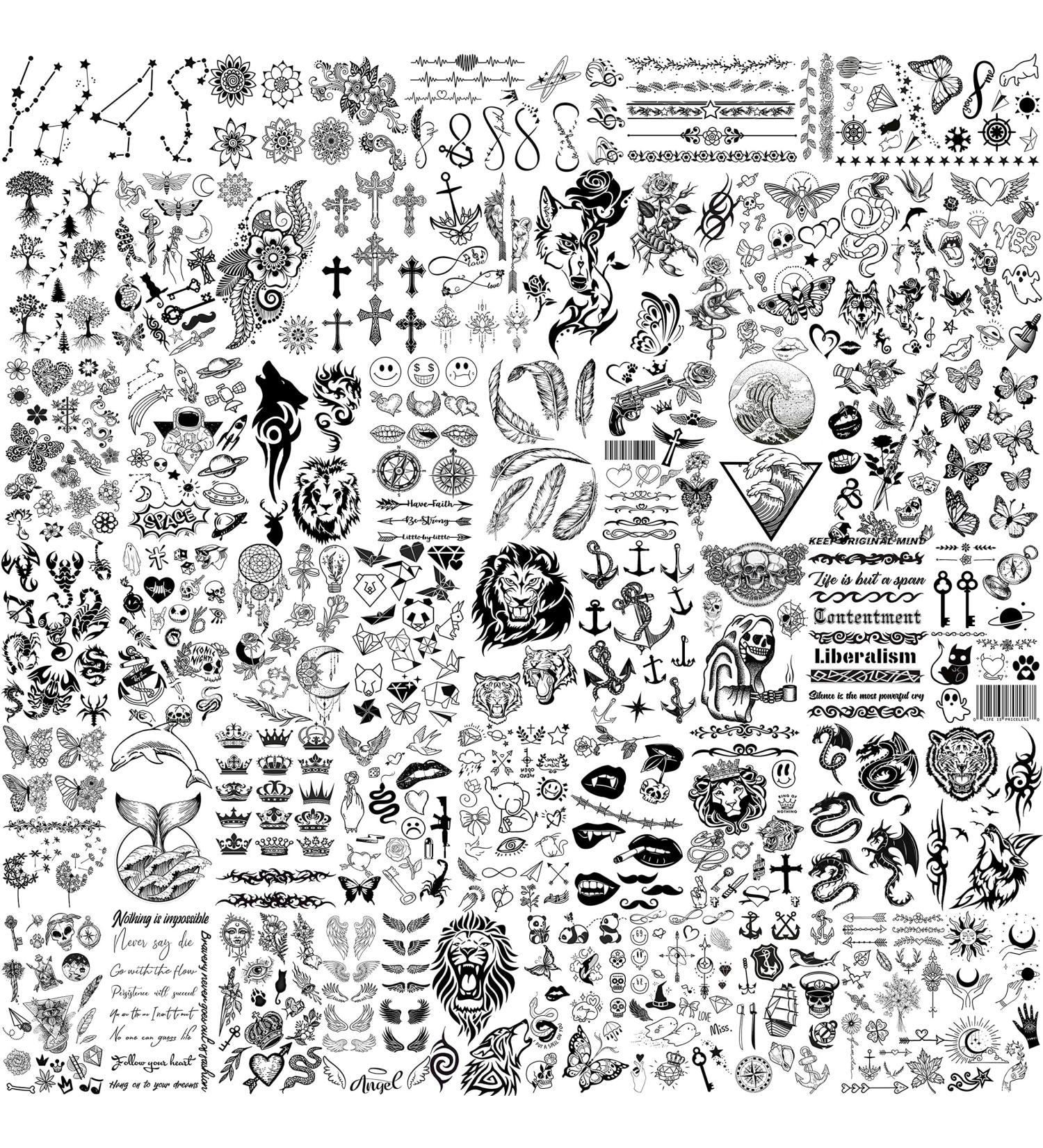 52 Tiny Small Temporary Tattoos for Kids & Adults - Tribal Animals, Butterflies, Anchors, Compass, Flowers - 3D Fake Tattoo Stickers for Neck, Arm, Hands - Cute Face Tattoo Kits - Buy Online on SooperMarket.com
