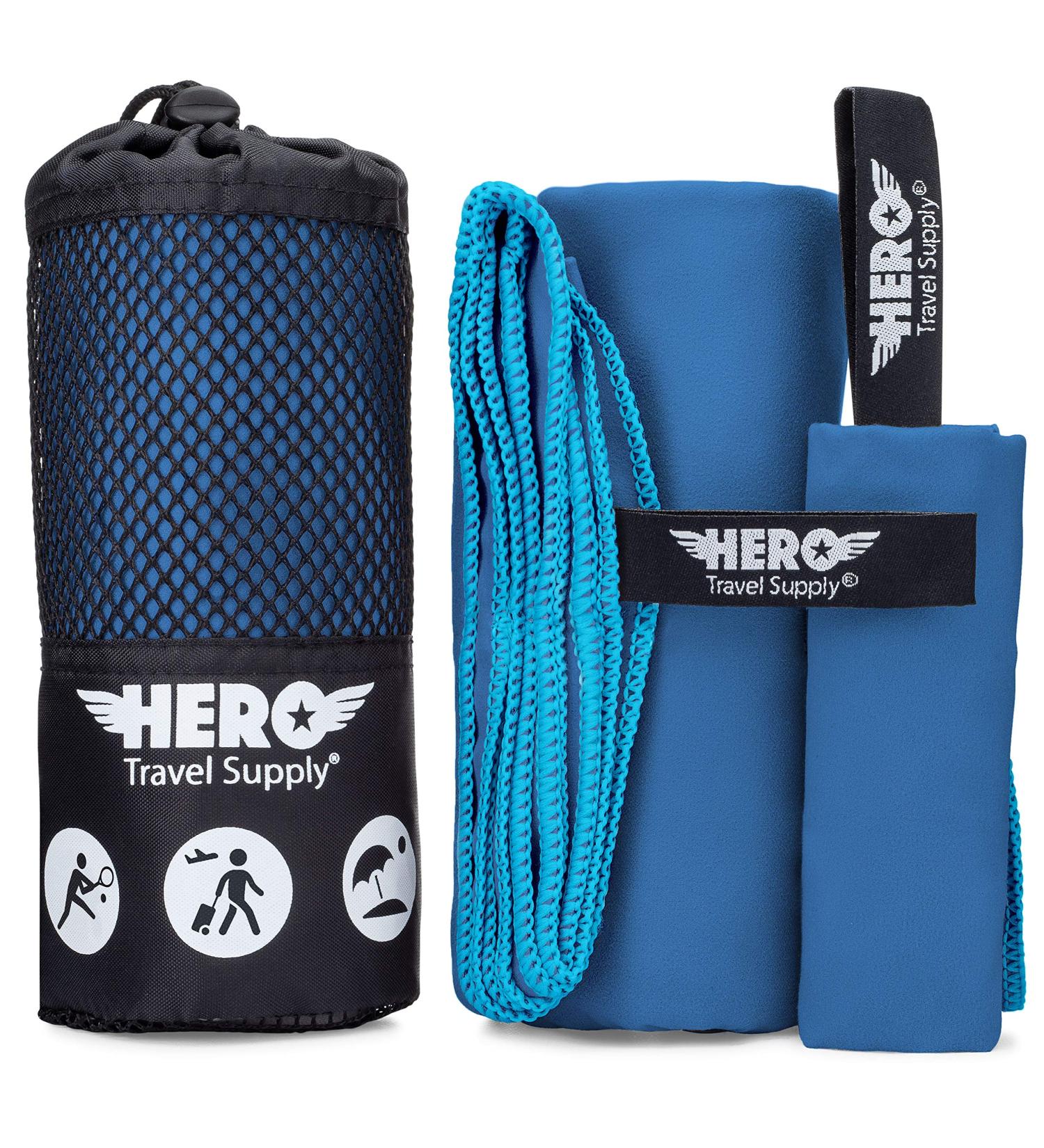 Hero Microfiber Towel for Travel, Camping, Beach, Gym - 24x48 with Bonus Washcloth (Blue) - Buy Online on SooperMarket.com
