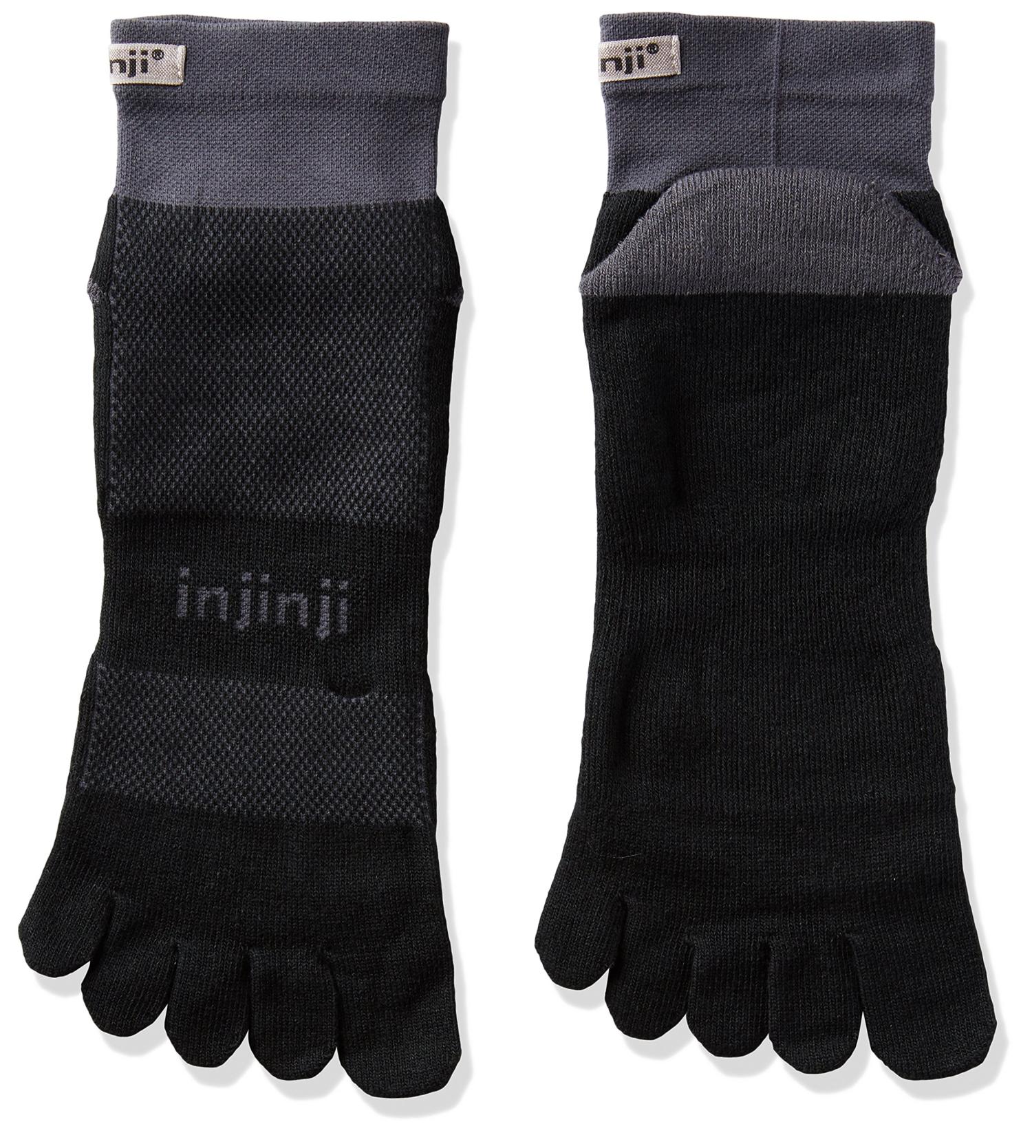 Injinji Men's Trail Midweight Mini Crew Toesocks Large Black/Grey