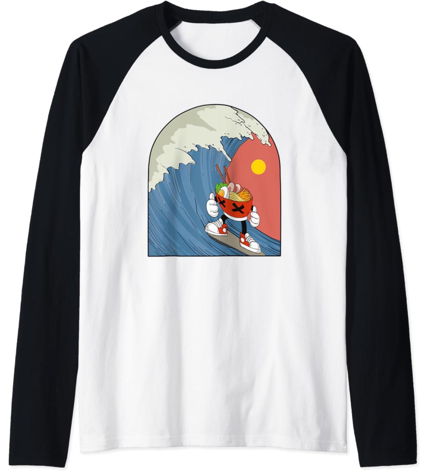 Ramen Noodle Bowl Kawaii Japan Style Funny Raglan Baseball Tee