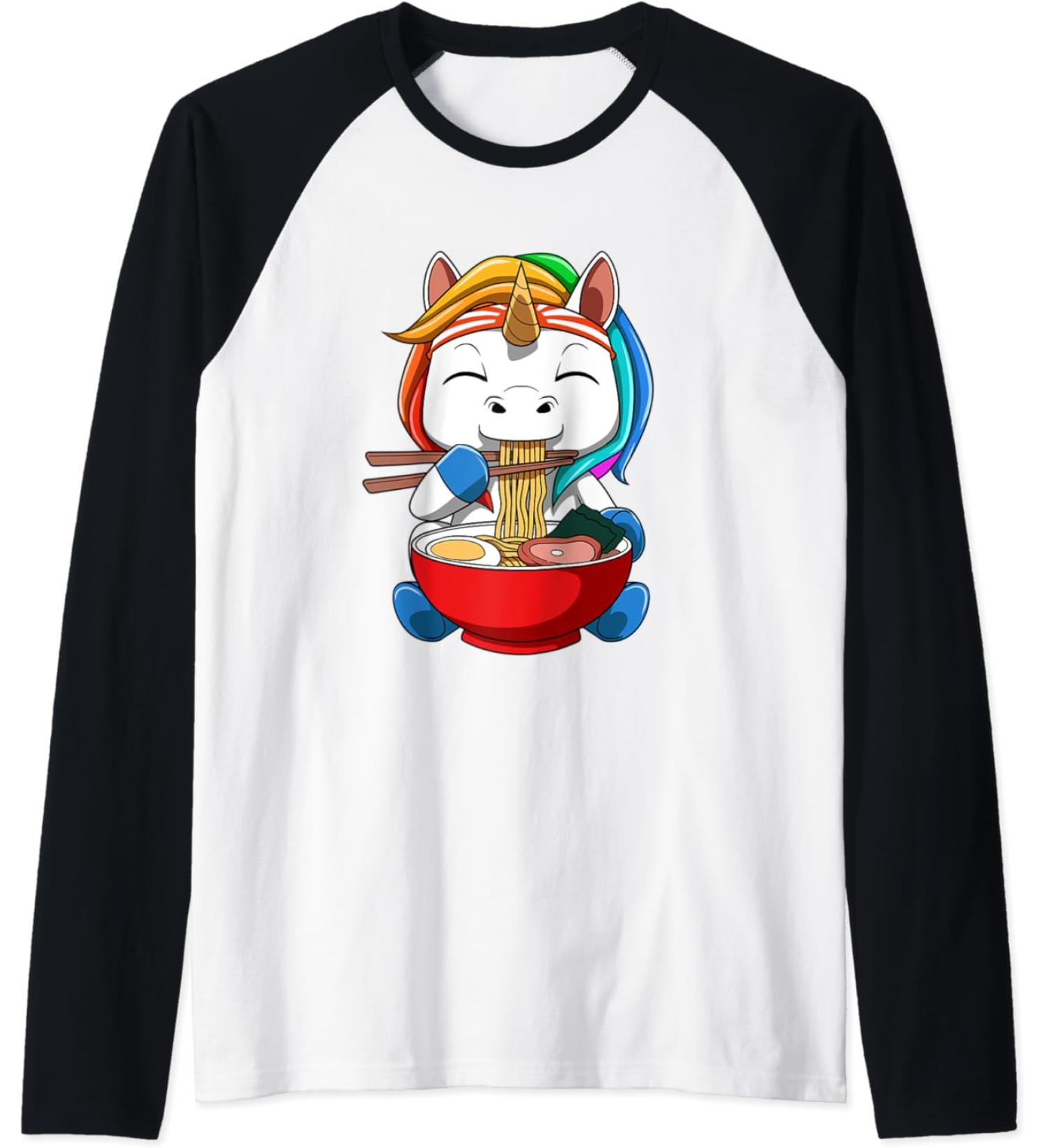 Anime Ramen Unicorn Noodle Soup Raglan Baseball Tee