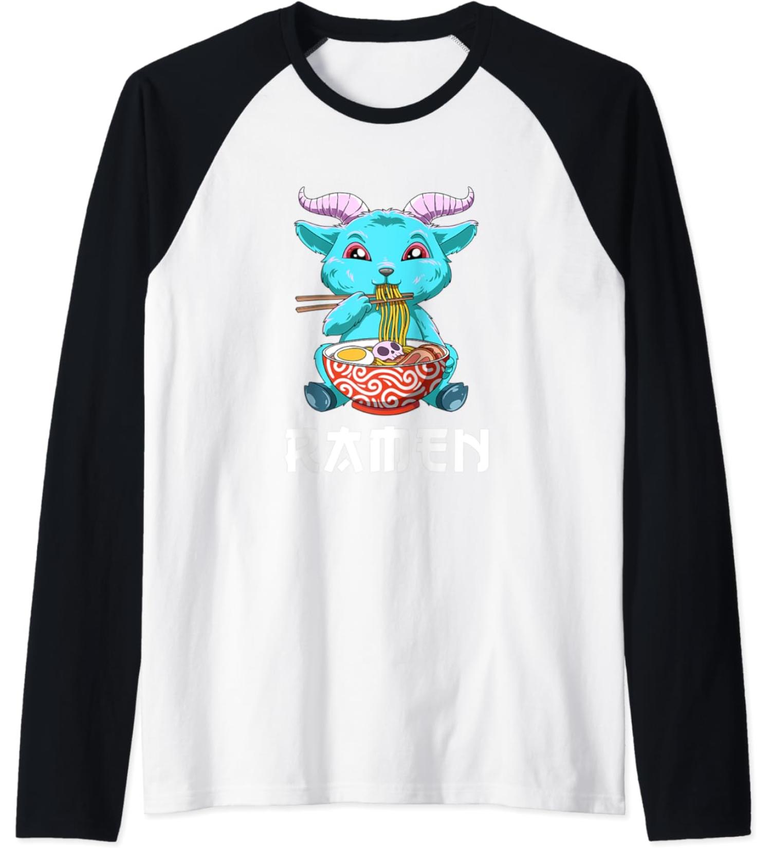Anime Ramen Baphomet Raglan Baseball Tee