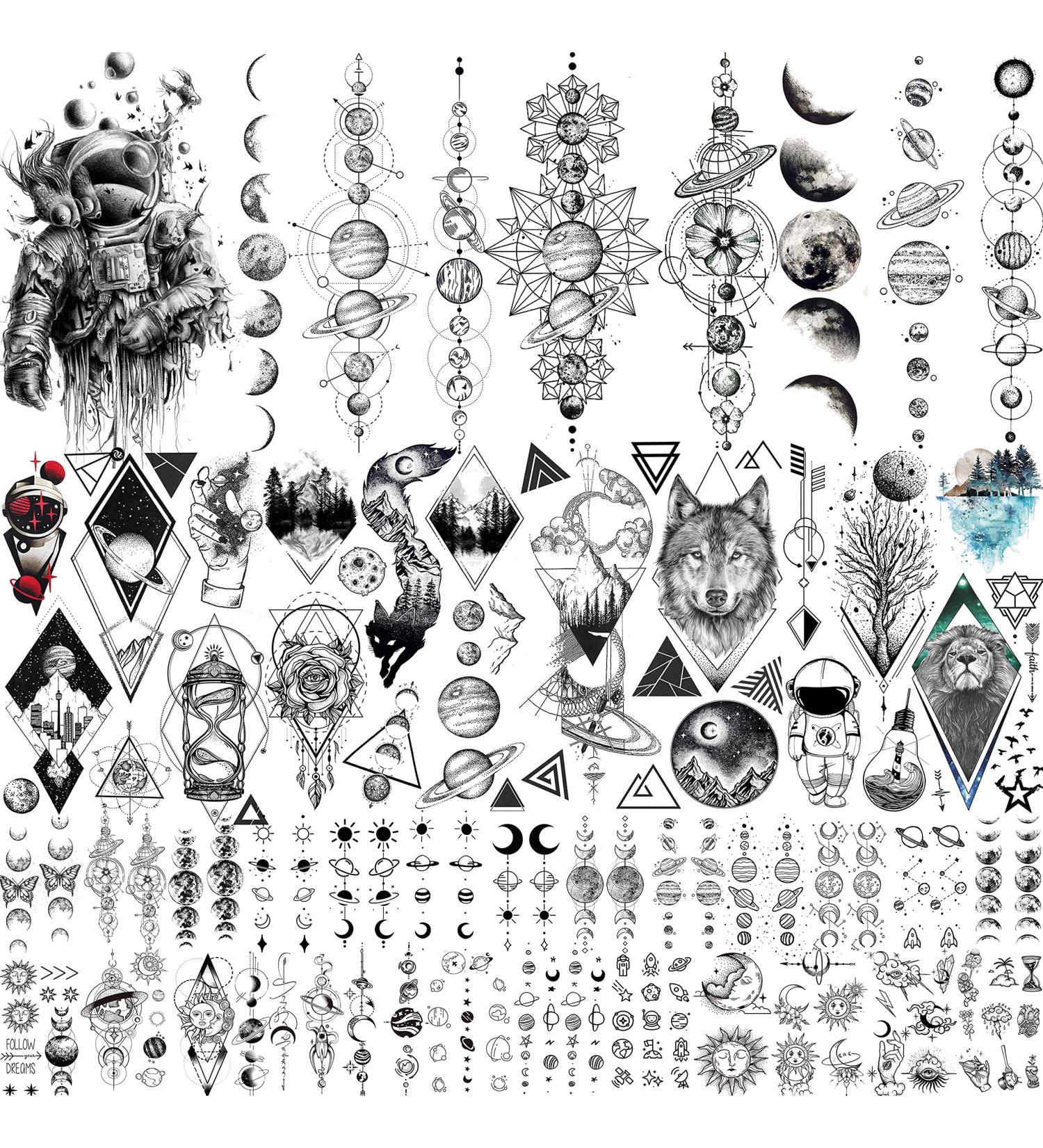JOEHAPY 33 Sheets Black Outer Space Temporary Tattoos - Geometric Planets and 3D star designs for Kids and Adults - Buy Online on SooperMarket.com