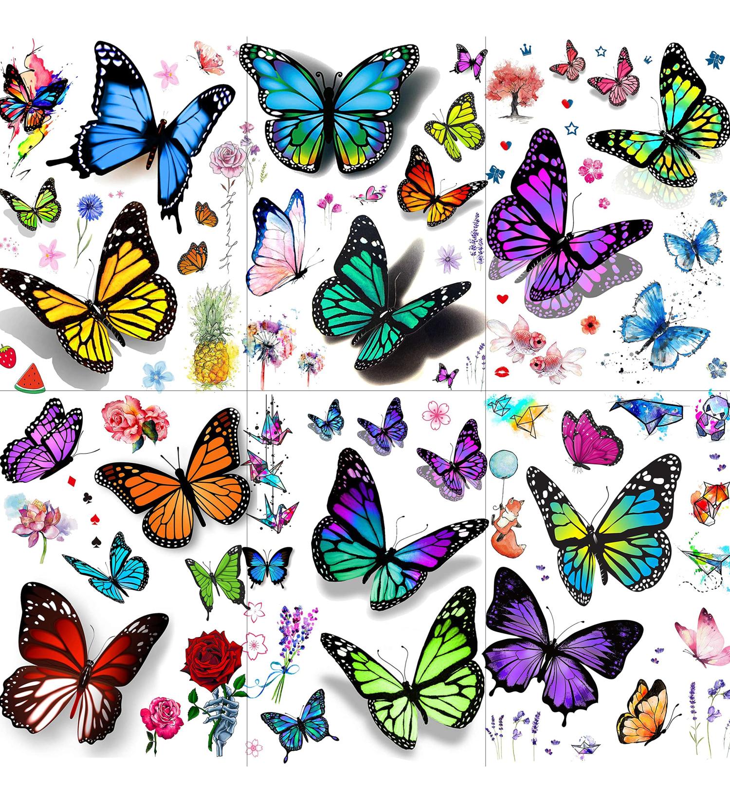 EGMBGM 6 Large Colorful Butterfly Temporary Tattoos - Realistic 3D Decals for Women, Girls, and Adults - Buy Online on SooperMarket.com
