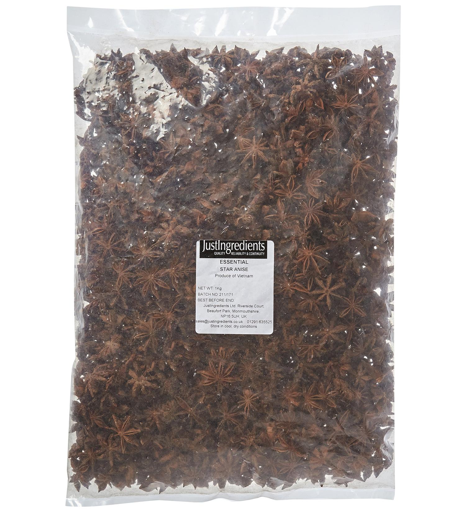 JustIngredients Essentials Star Anise 1kg - Premium Quality Spice for Culinary Delights - Buy Online on SooperMarket.com