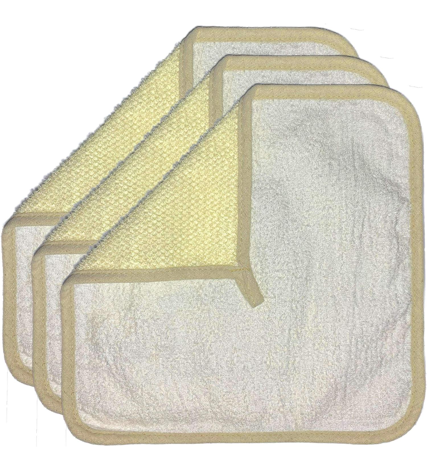 3 pcs XL Soft Weave & Bamboo Fiber Exfoliating Wash Cloths - Dual-Sided Scrub for Face and Body - Spa Shower Essential - Buy Online on SooperMarket.com
