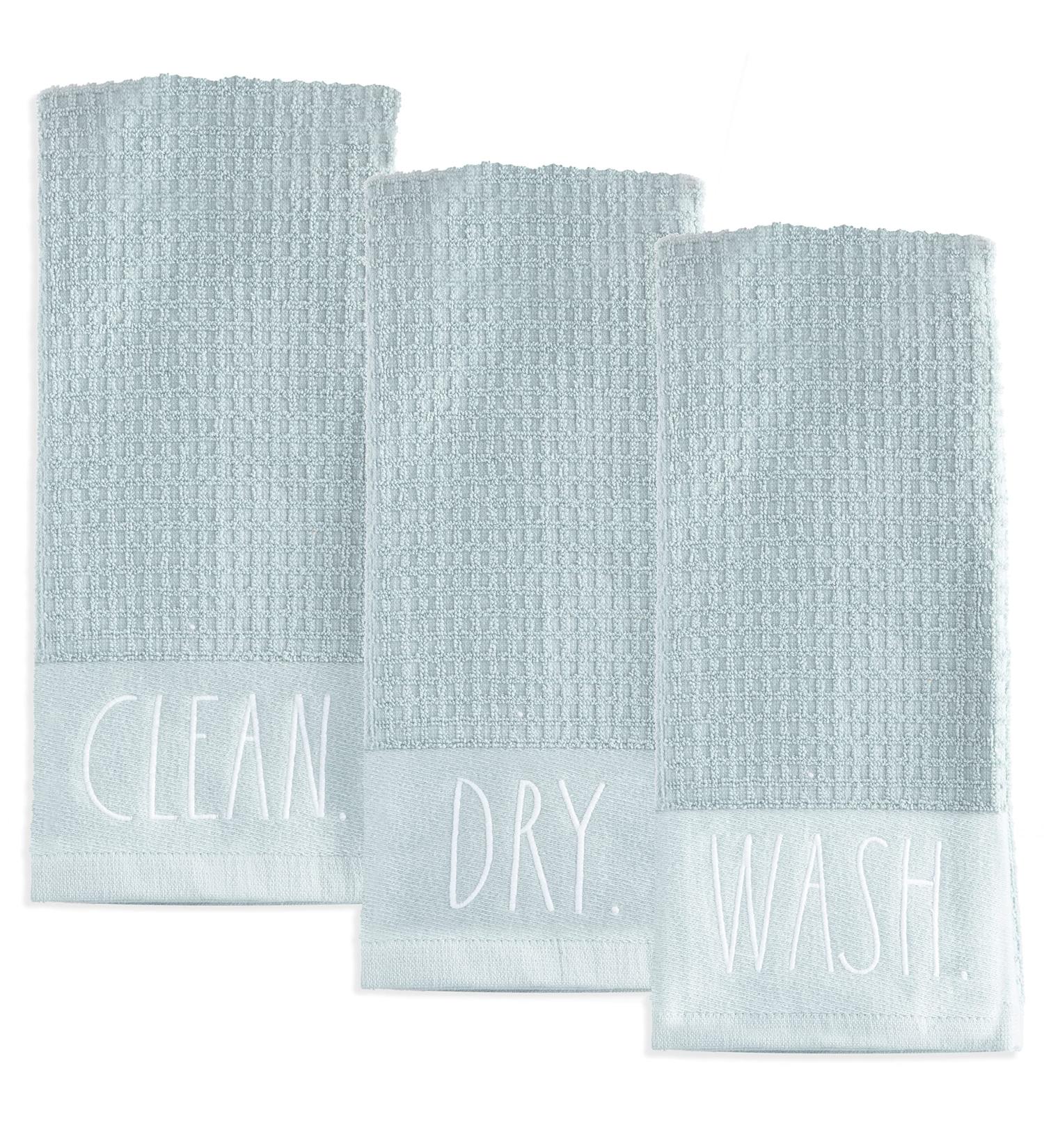 Rae Dunn 100% Cotton Embroidered Hand Towels Set - Blue Dish Towels - Wash Clean Dry - 16x26 - Decorative Hand Towels for Kitchen and Bathroom (3 Pack) - Buy Online on SooperMarket.com