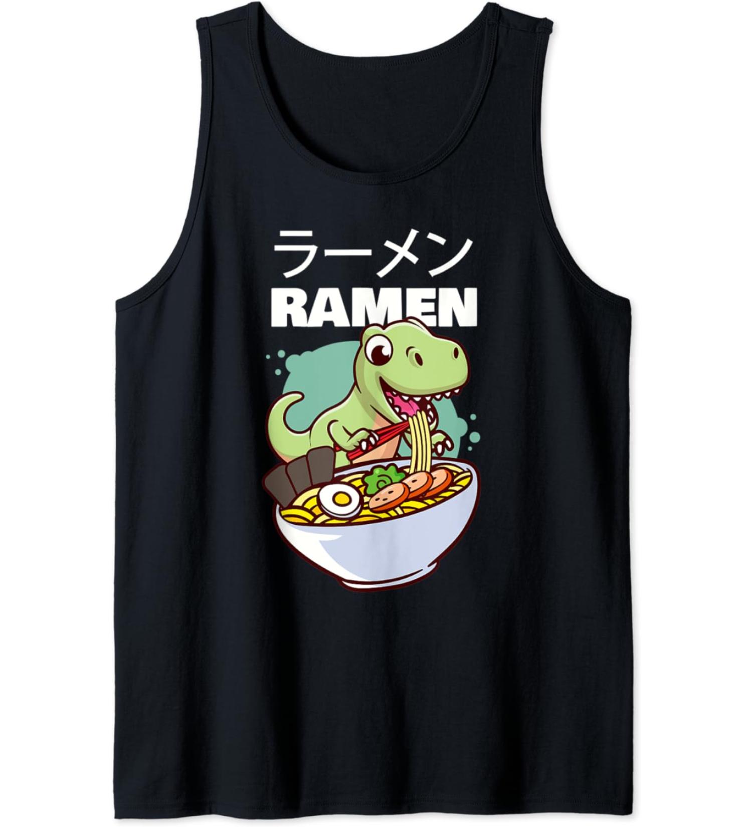 Kawaii Dino T-Rex eating Japanese Soup Ramen Noodle Tank Top