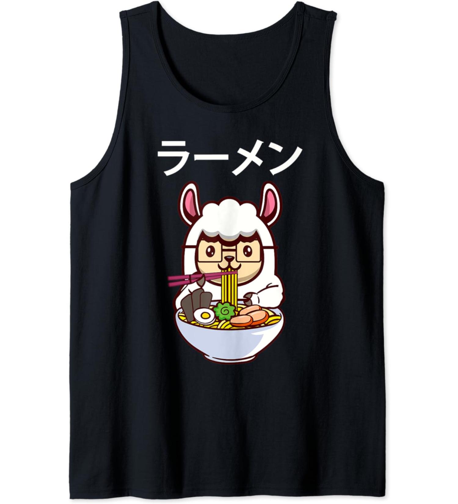 Kawaii Llamen Llama Eating a Ramen Noodle Bowl Tank Top