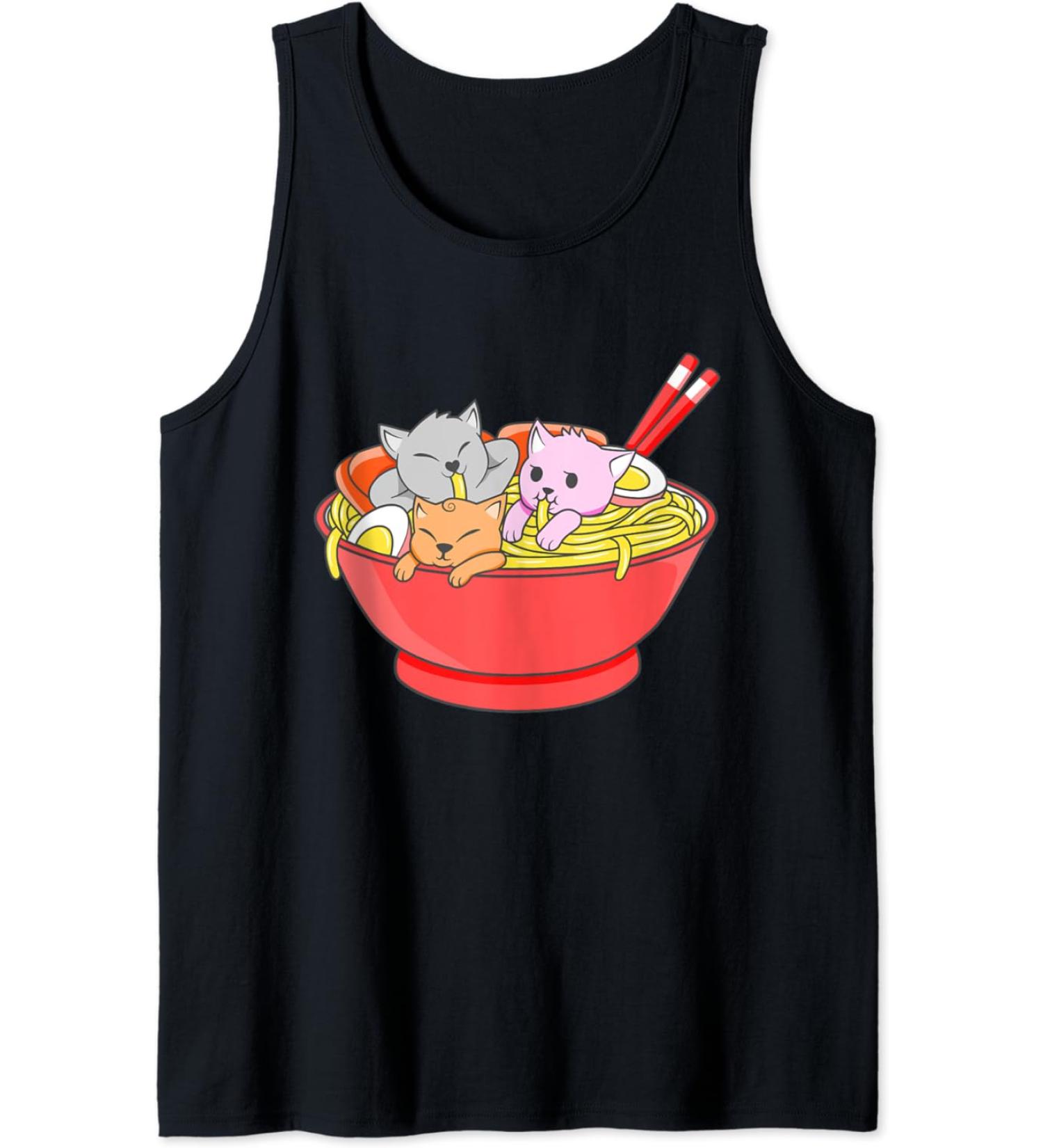 Anime Japanese Cat Ramen Kawaii Ramen Noodle Life Tank Top