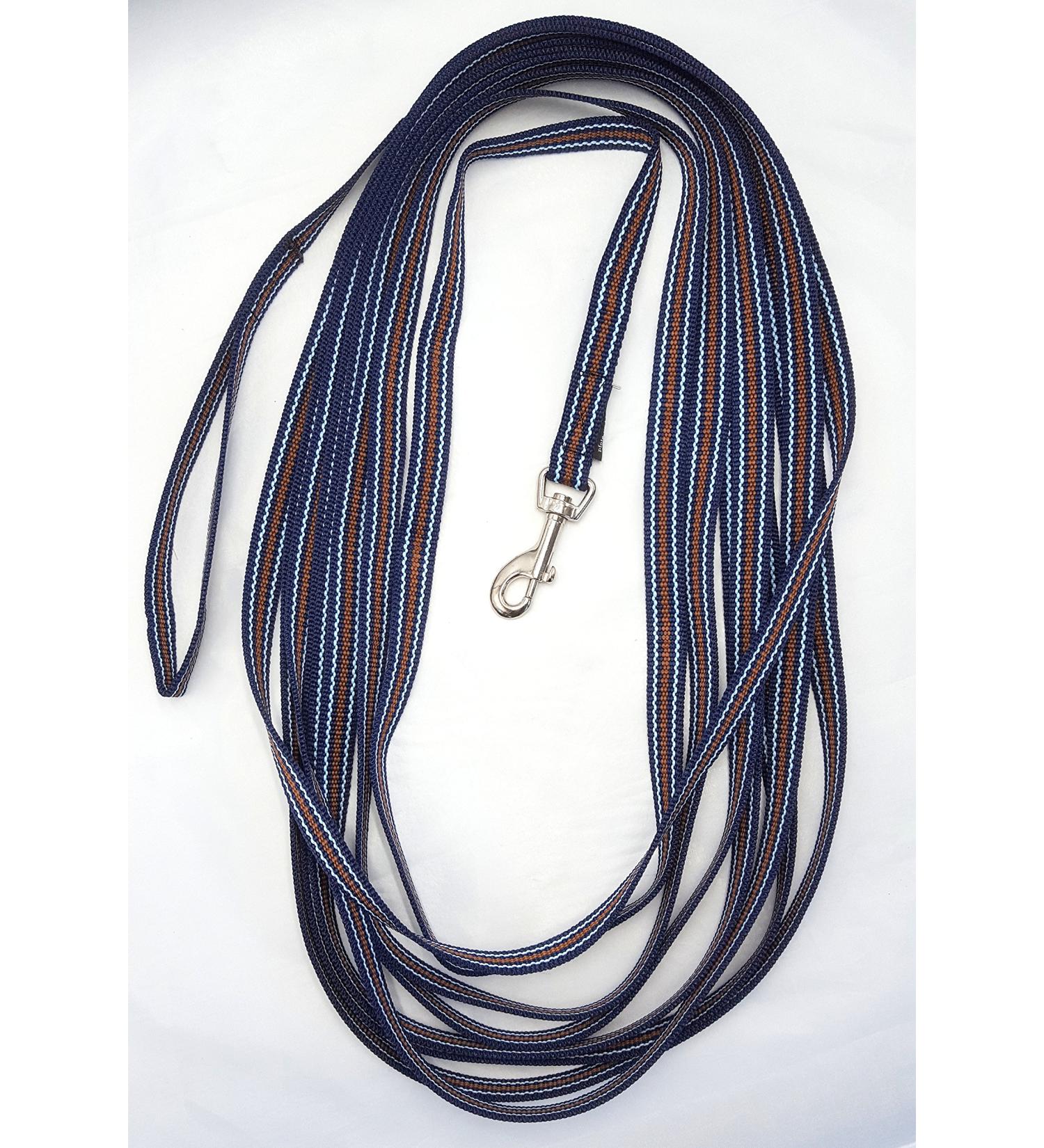 elropet tracking leash towline search leash 20m 20mm with hand loop 3-coloured Africa dark blue-light blue-brown