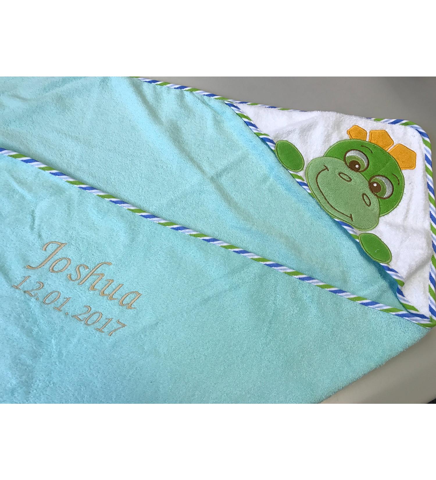 Kiddi Custom Embroidered Hooded Towel - 100x100 cm 100% Cotton Cozy Soft Dino Design Personalized with Name & Date of Birth - Buy Online on SooperMarket.com