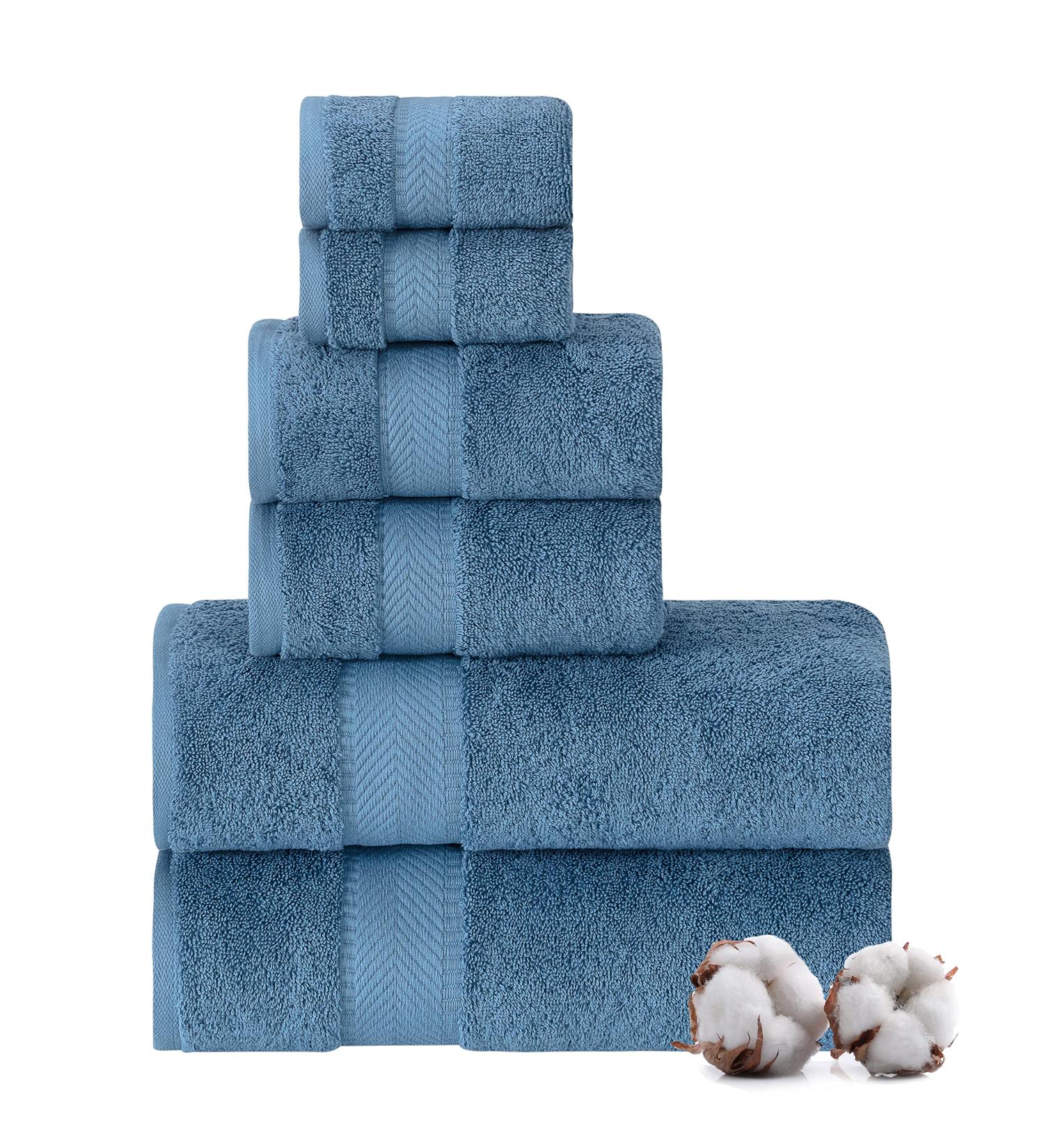 TEXTILOM Luxury 100% Turkish Cotton Bath Towel Set - Soft & Absorbent (6 Pcs, Mid Blue) - Buy Online on SooperMarket.com