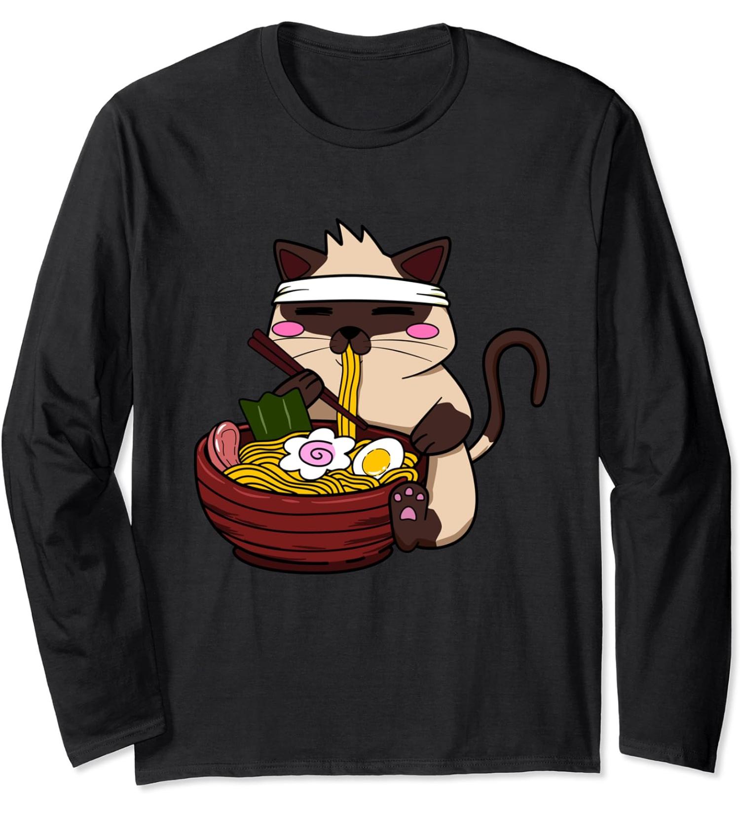 Anime Siamese Ramen Japanese Ramen Life Noodle Long Sleeve T-Shirt