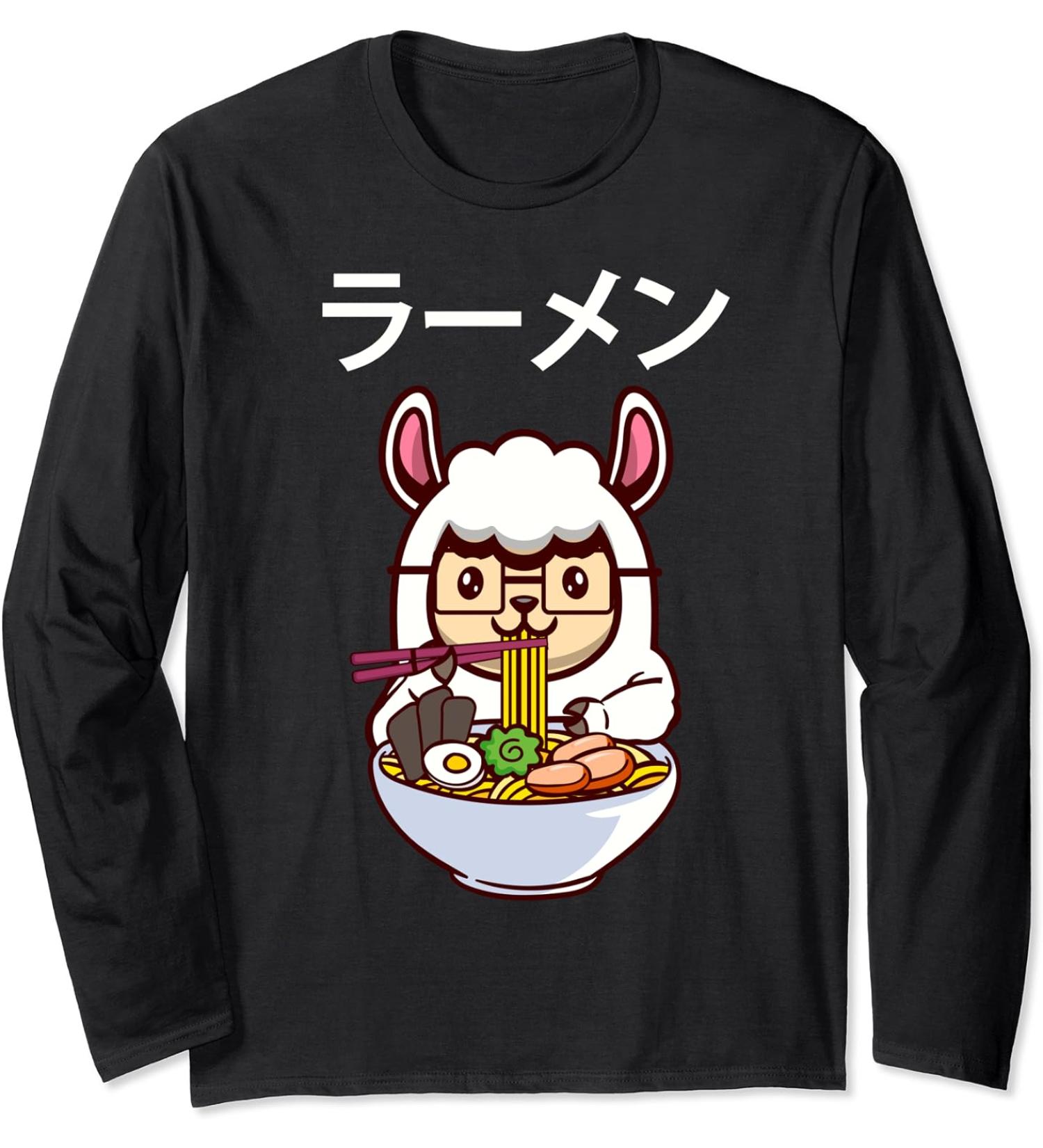 Kawaii Llamen Llama Eating a Ramen Noodle Bowl Long Sleeve T-Shirt