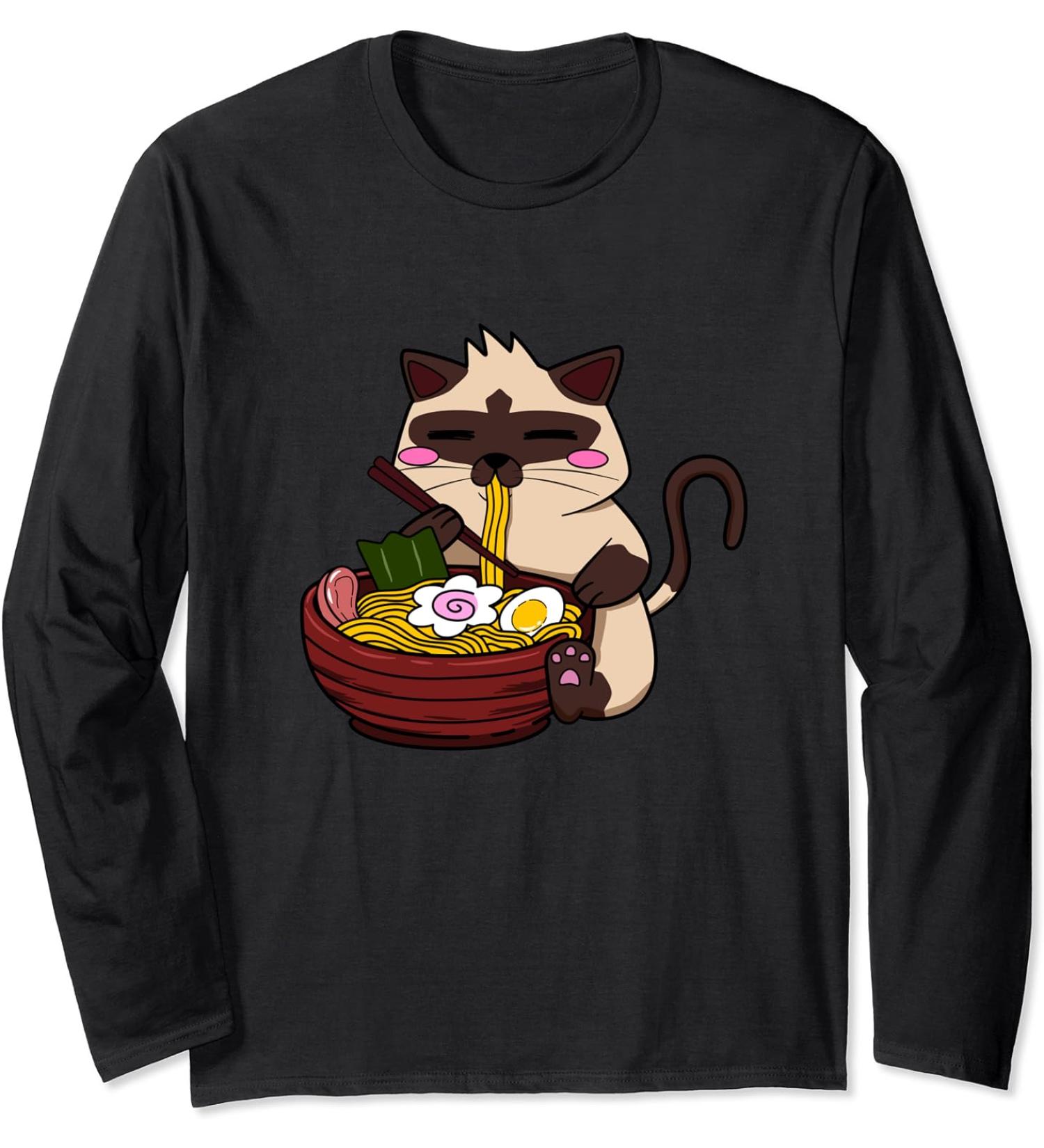 Siamese Cat Ramen Japanese Ramen Life Noodle Long Sleeve T-Shirt
