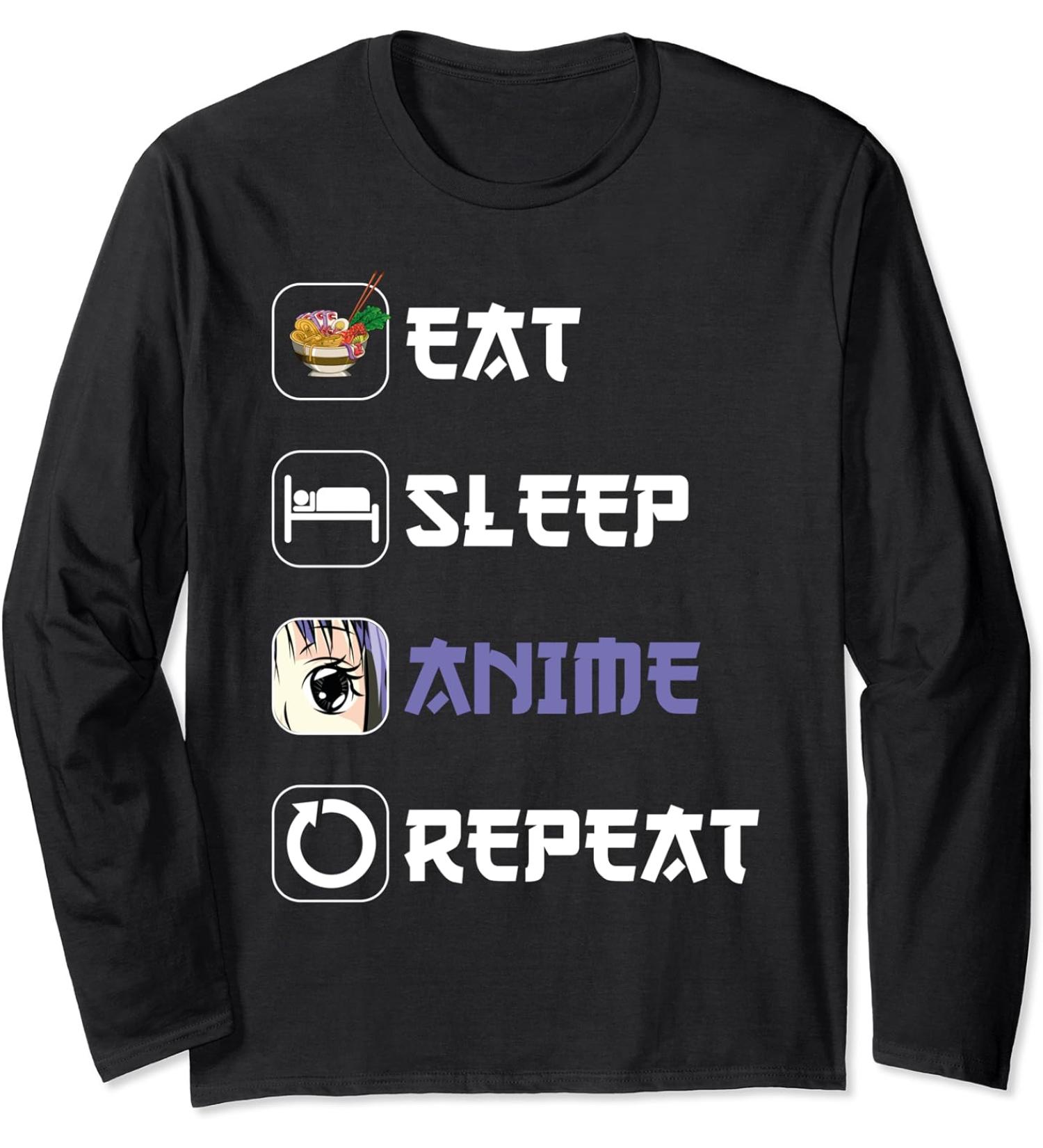 Ramen Noodles Japanese Ramen Eat Sleep Anime Repeat Anime Long Sleeve T-Shirt