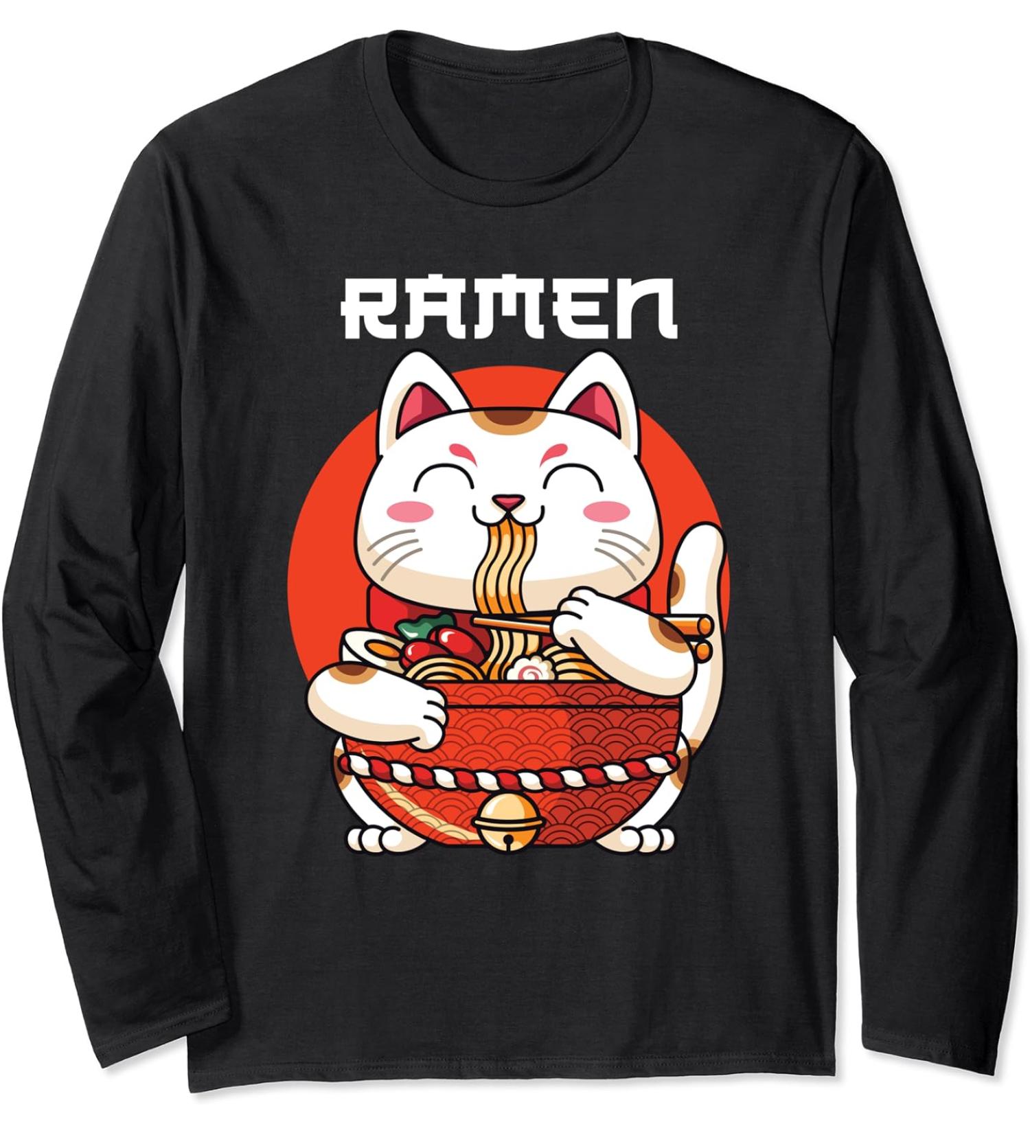 Ramen Maneki Neko Noodle Soup Long Sleeve T-Shirt