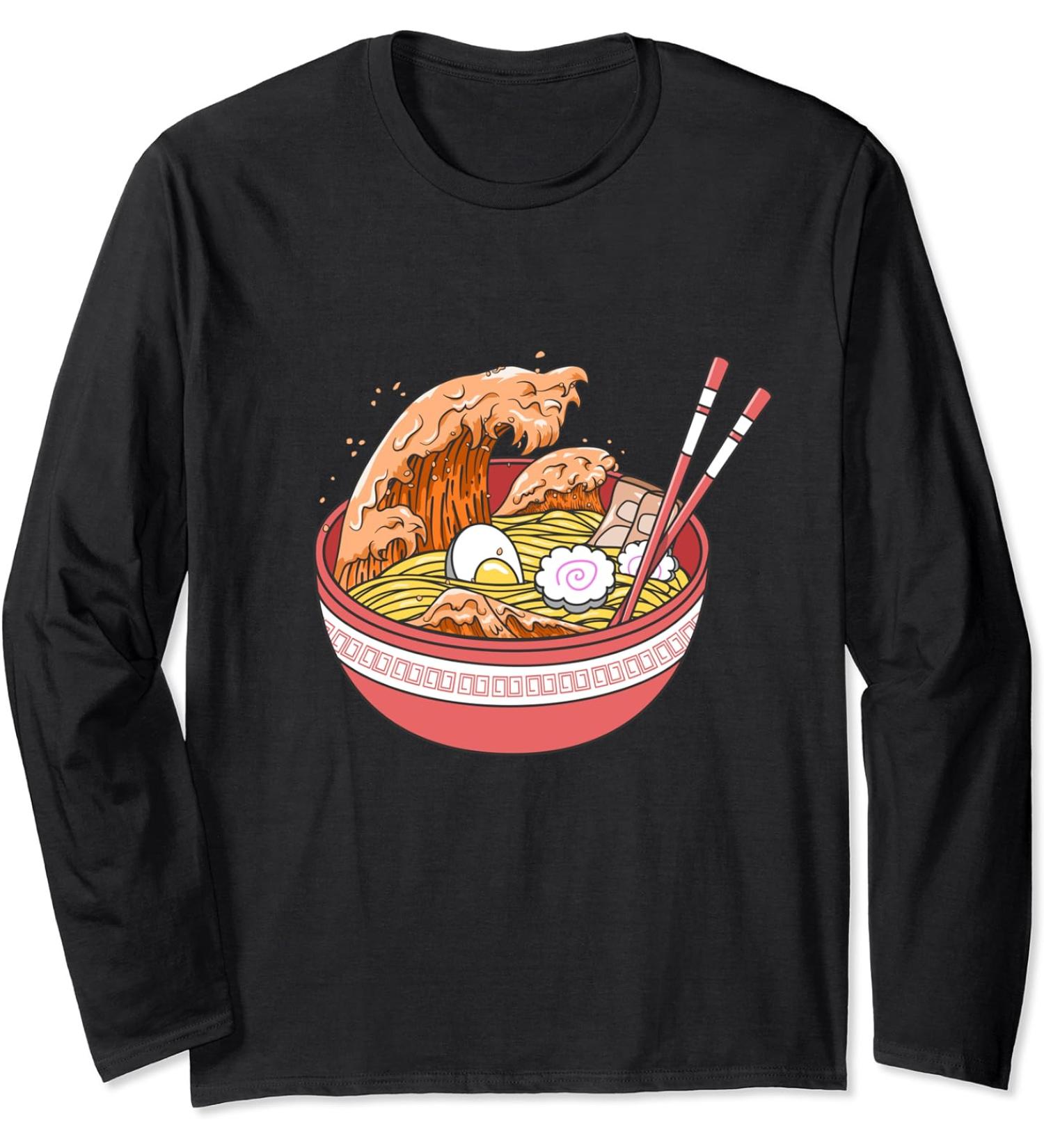 Ramen Wave Soup Noodle Ocean Kawaii Long Sleeve T-Shirt