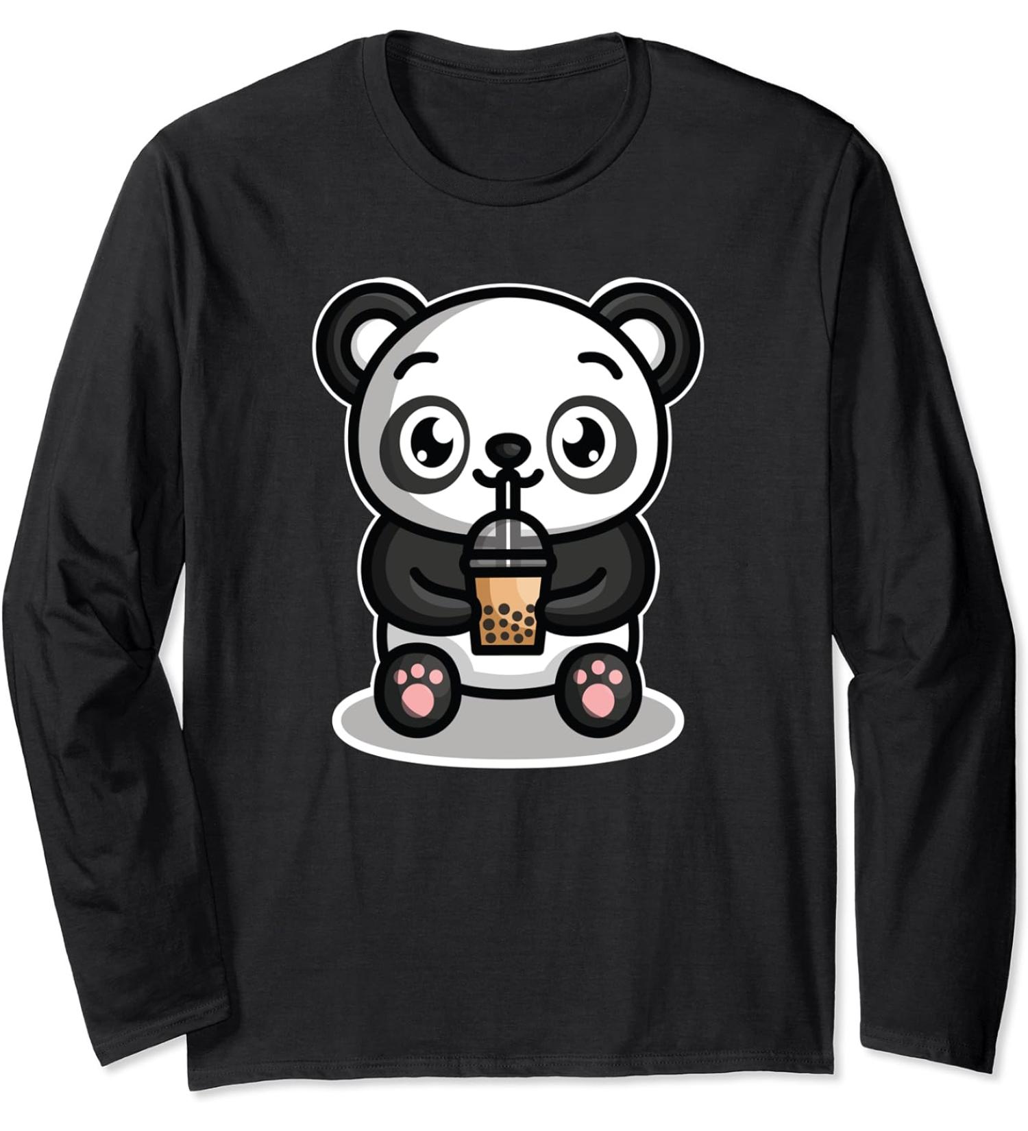 Bubble Boba Tea Kawaii Panda Bear Tapioca Milk Tea Gift Long Sleeve T-Shirt