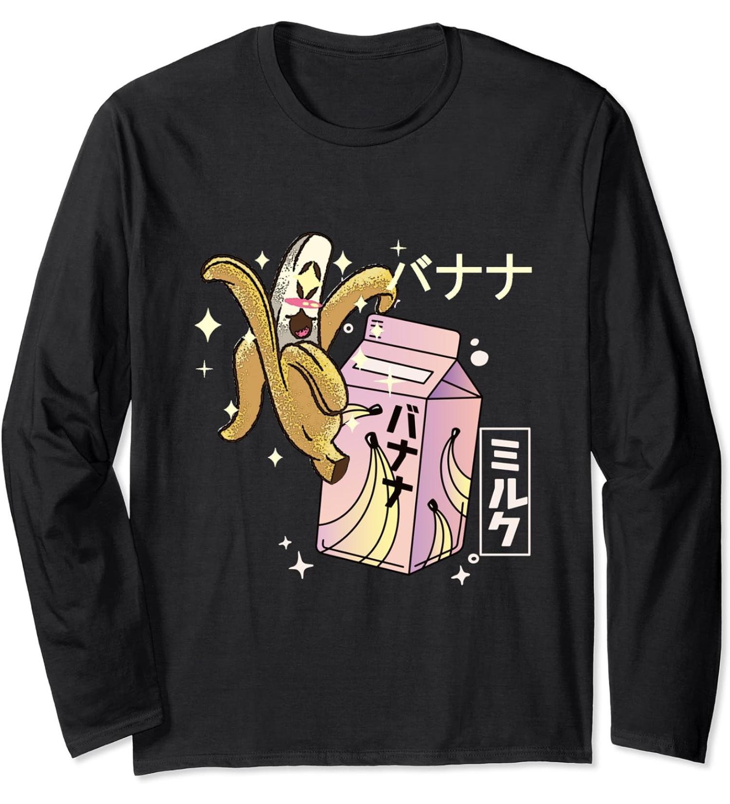 BANANA MILK CARTON FUNNY RETRO 90s KAWAII Long Sleeve T-Shirt