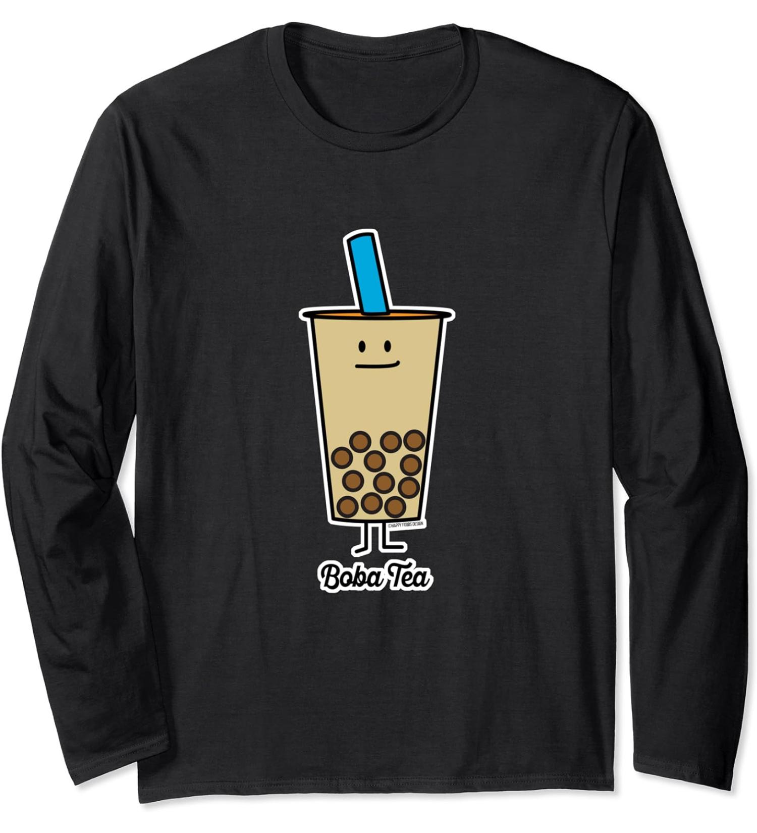 Boba Bubble Pearl Milk Tea Tapioca balls with straw Long Sleeve T-Shirt