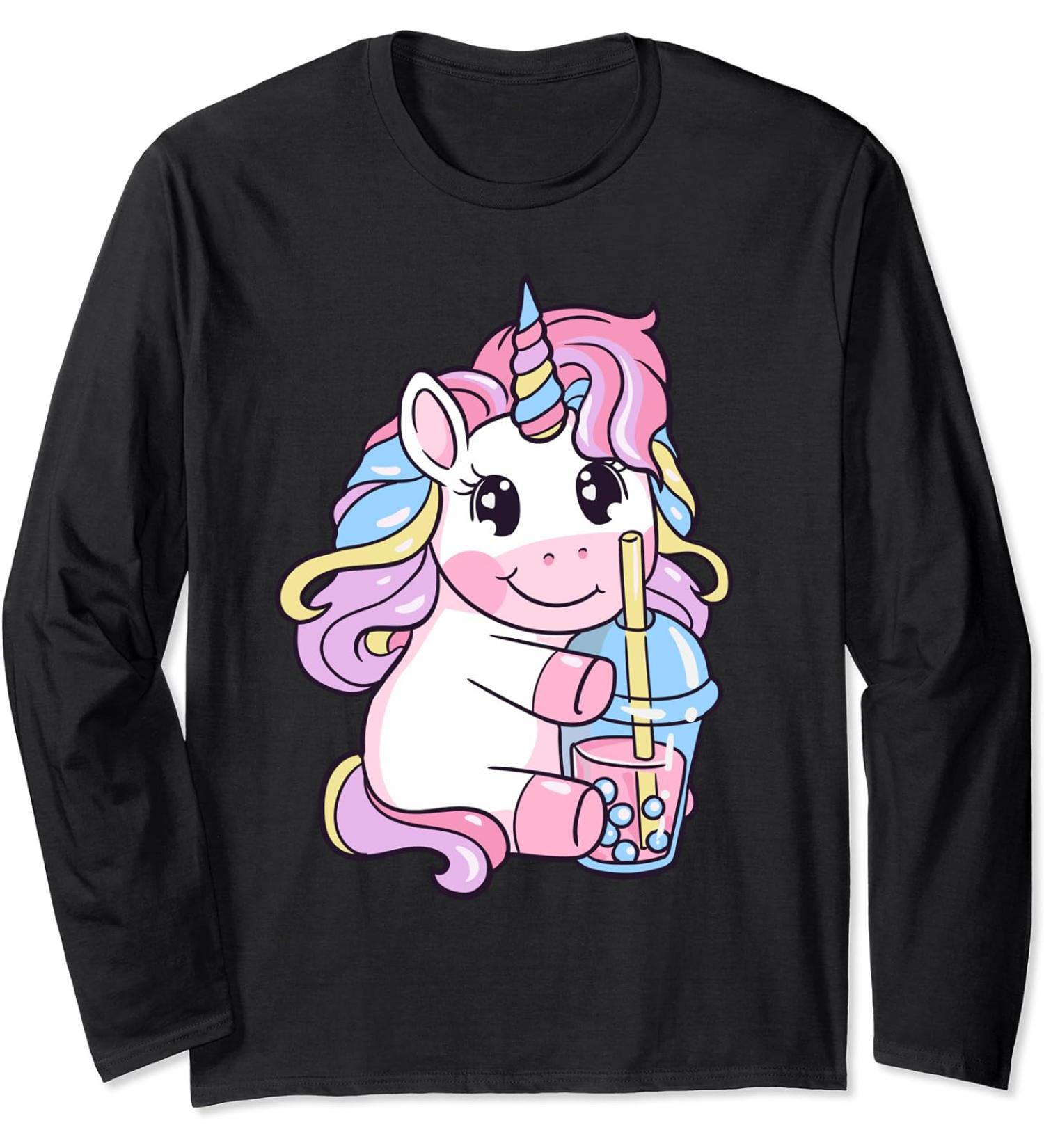 Kawaii Bubble Tea | Unicorn Boba Tea for Milk Tea Lover Long Sleeve T-Shirt
