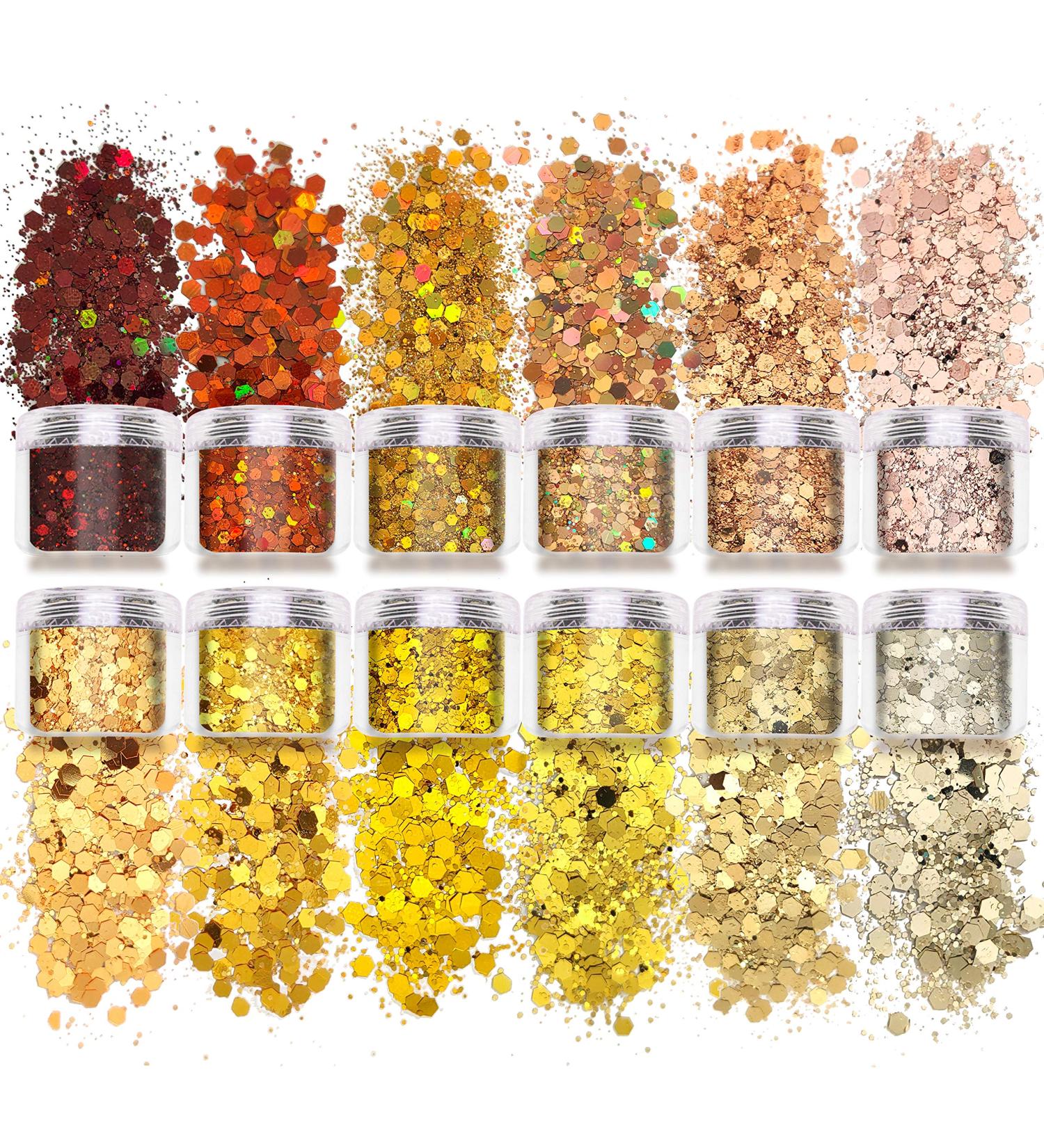 Body Glitter Chunky Nail Kit - 120g Holographic Hexagon Sequin Set for DIY, Gold Festival Decoration - Buy Online on SooperMarket.com