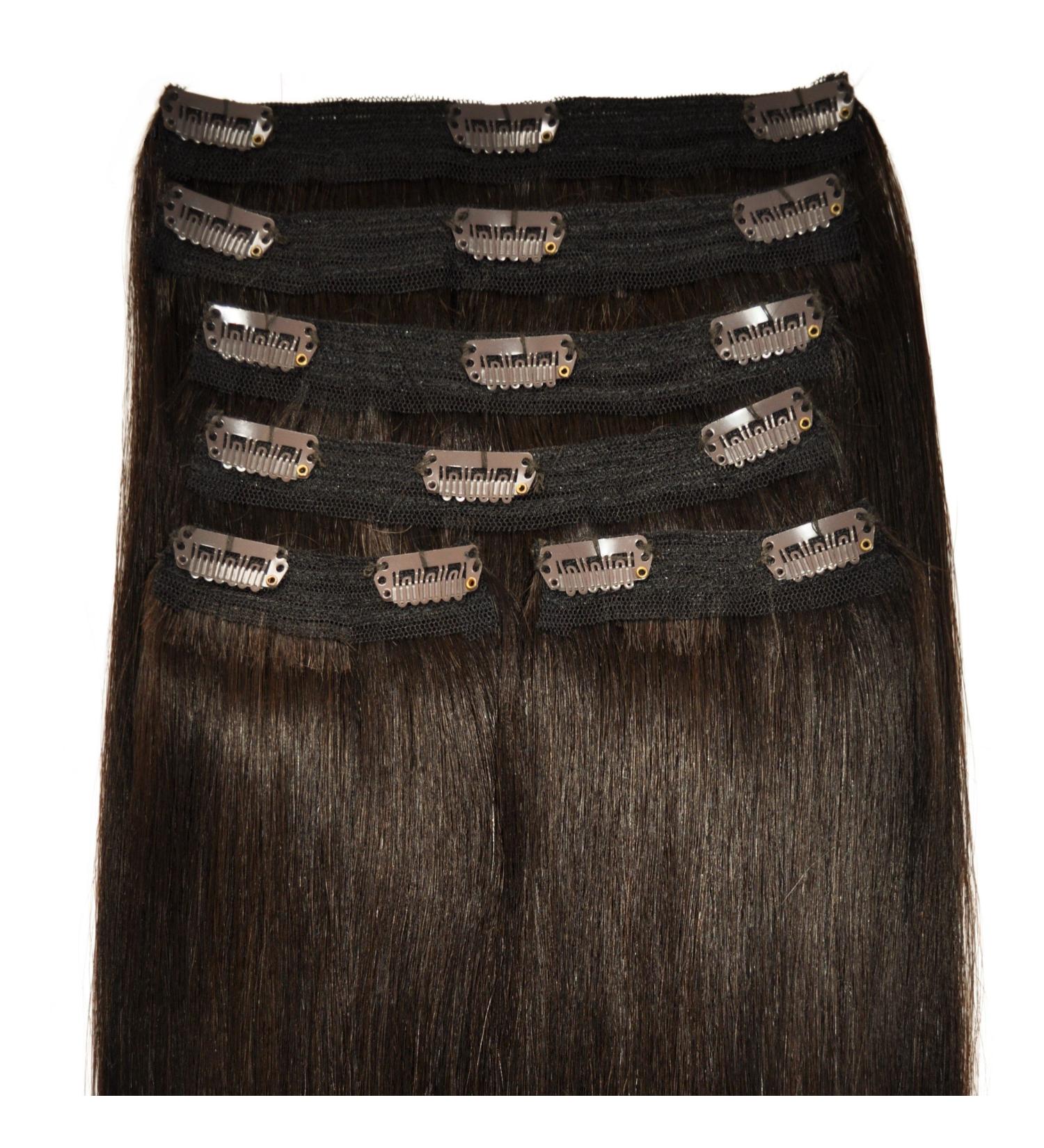 Super Thick Deluxe Clip-in Hair Extensions - 100% Remy Human Hair 18 Inch 210g - Intense Dark Brown #2 - International Shipping - Buy Online on SooperMarket.com
