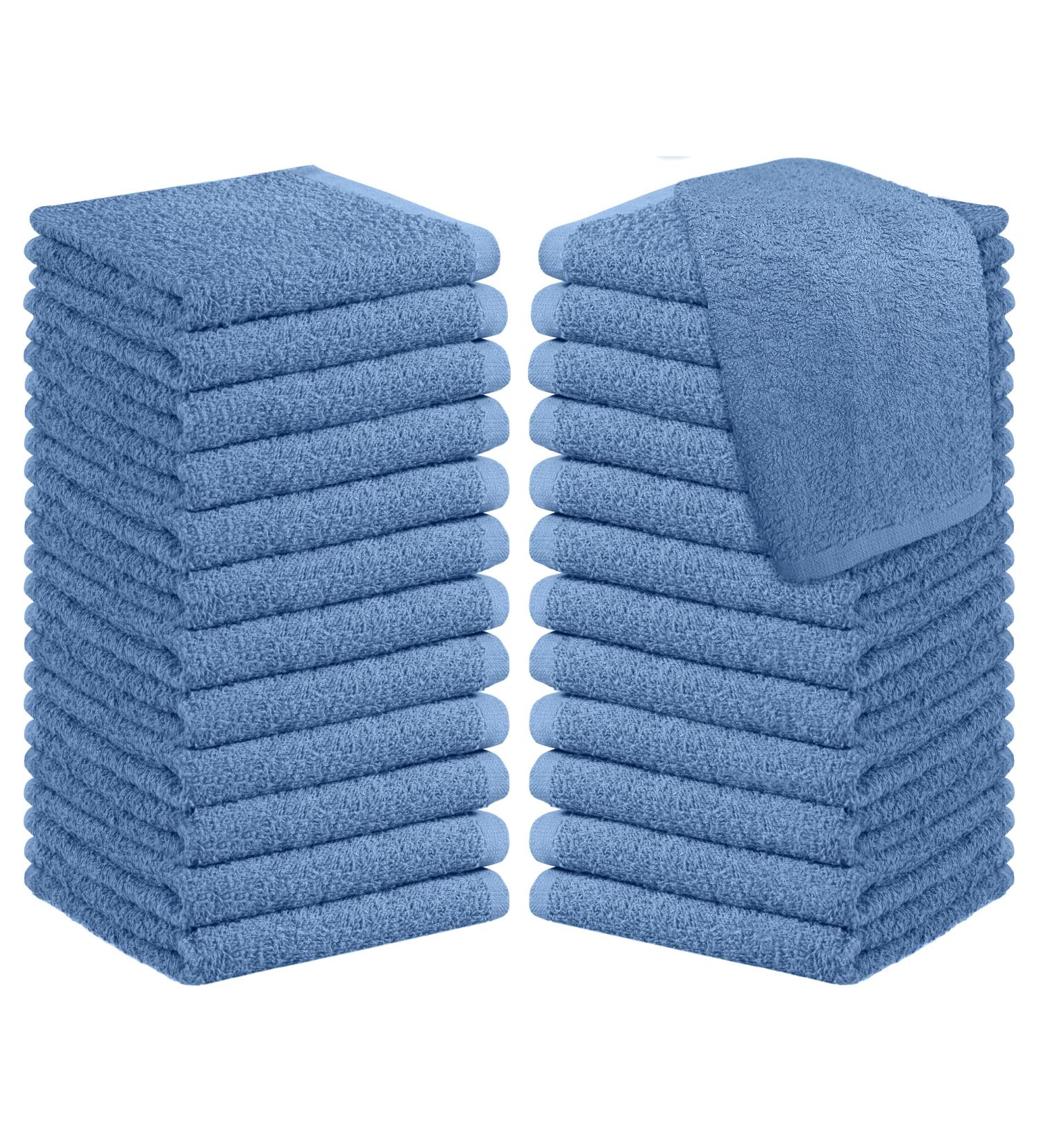 Oakias Blue Cotton Wash Cloths 24 Pack - 12x12 Inches Face Towels | Quick Drying Washcloths - Buy Online on SooperMarket.com