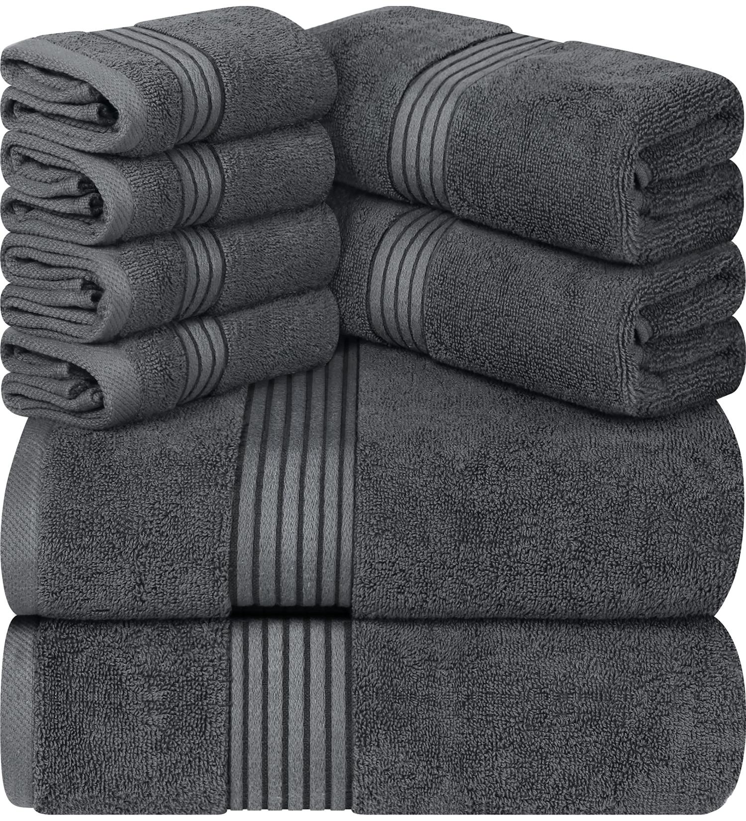 Utopia Towels 8-Piece Luxury Towel Set - 600 GSM 100% Ring Spun Cotton - Grey - Ideal for Bathroom, Sports, and Hotel - Buy Online on SooperMarket.com