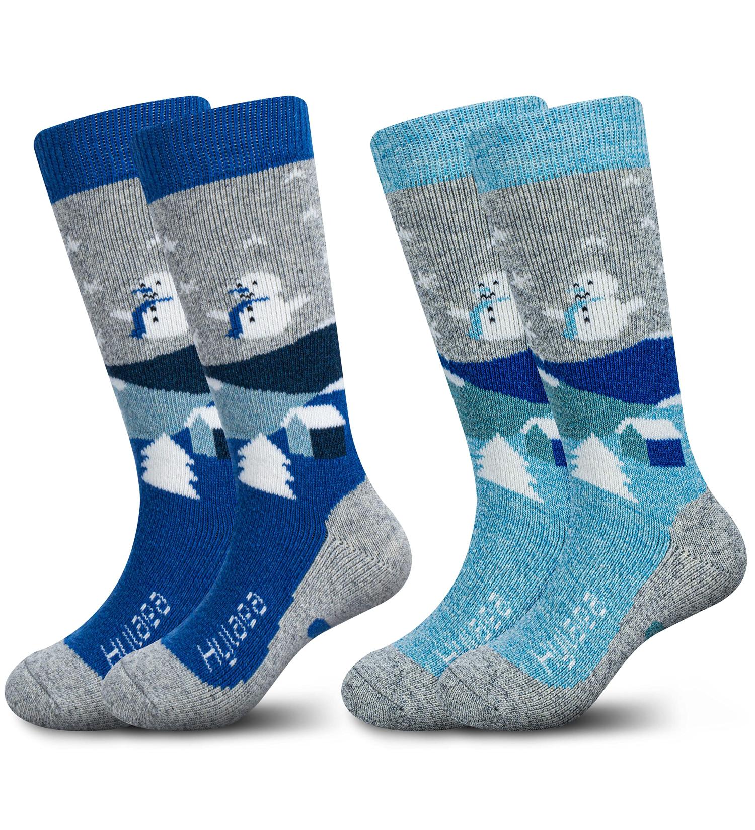 Merino Wool Kids Ski Socks - Warm Thermal Knee-high Snowboard Socks (2 Pairs) - Grey Blue - Boys Girls Toddler - Small - Buy Online on SooperMarket.com