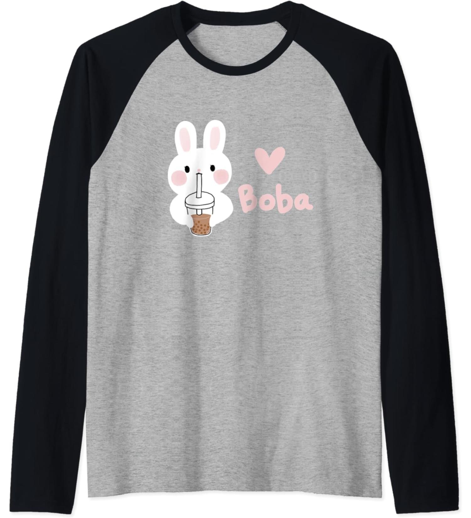 Cute Kawaii Bunny Boba Milk Tea Bubble Tea Graphic Raglan Baseball Tee