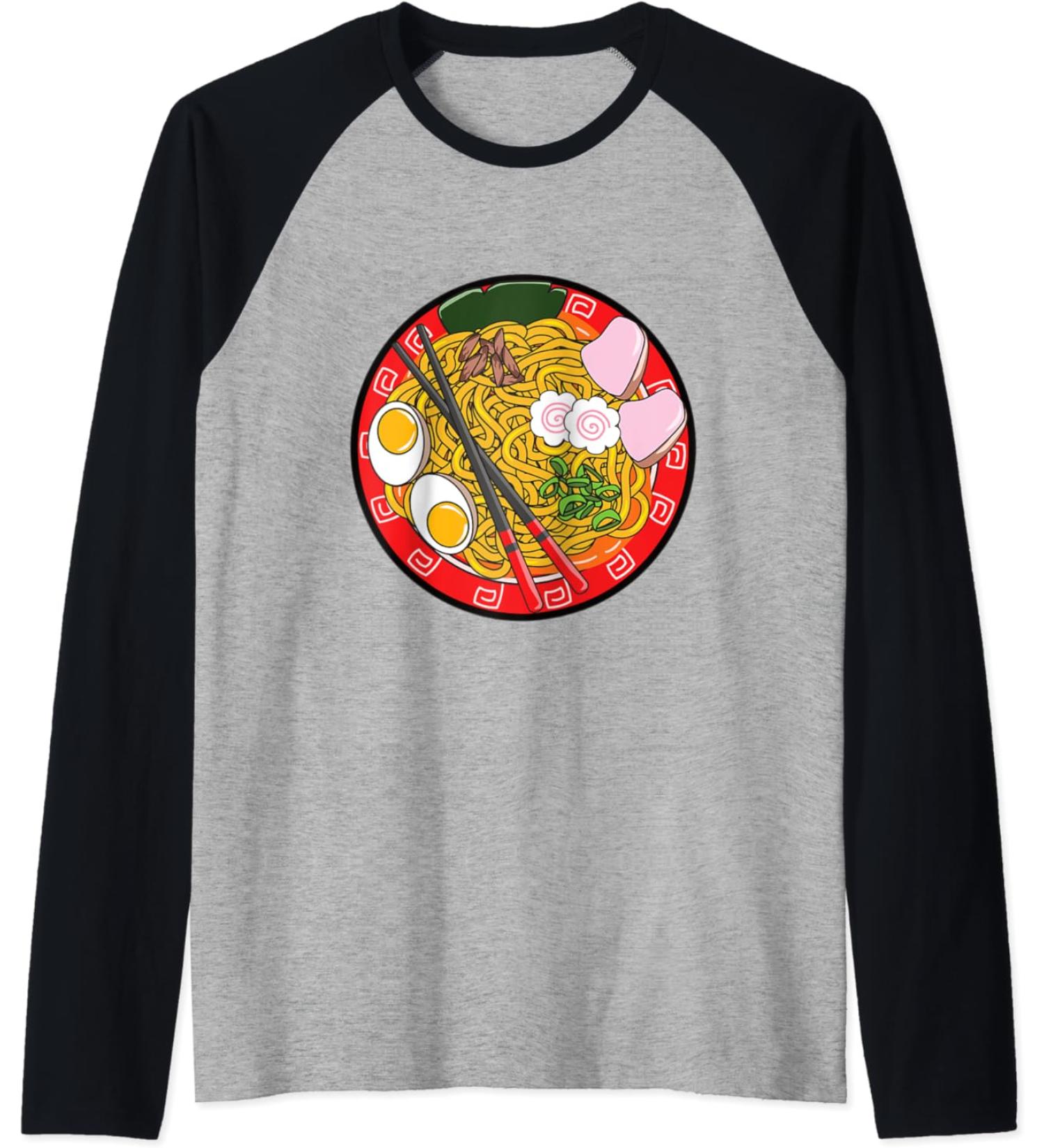 Ramen Life Noodle Japanese Kawaii Raglan Baseball Tee