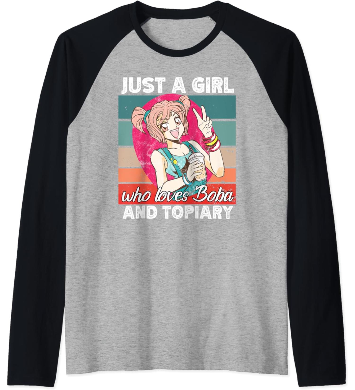 Just a girl who loves boba and Topiary kawaii Raglan Baseball Tee