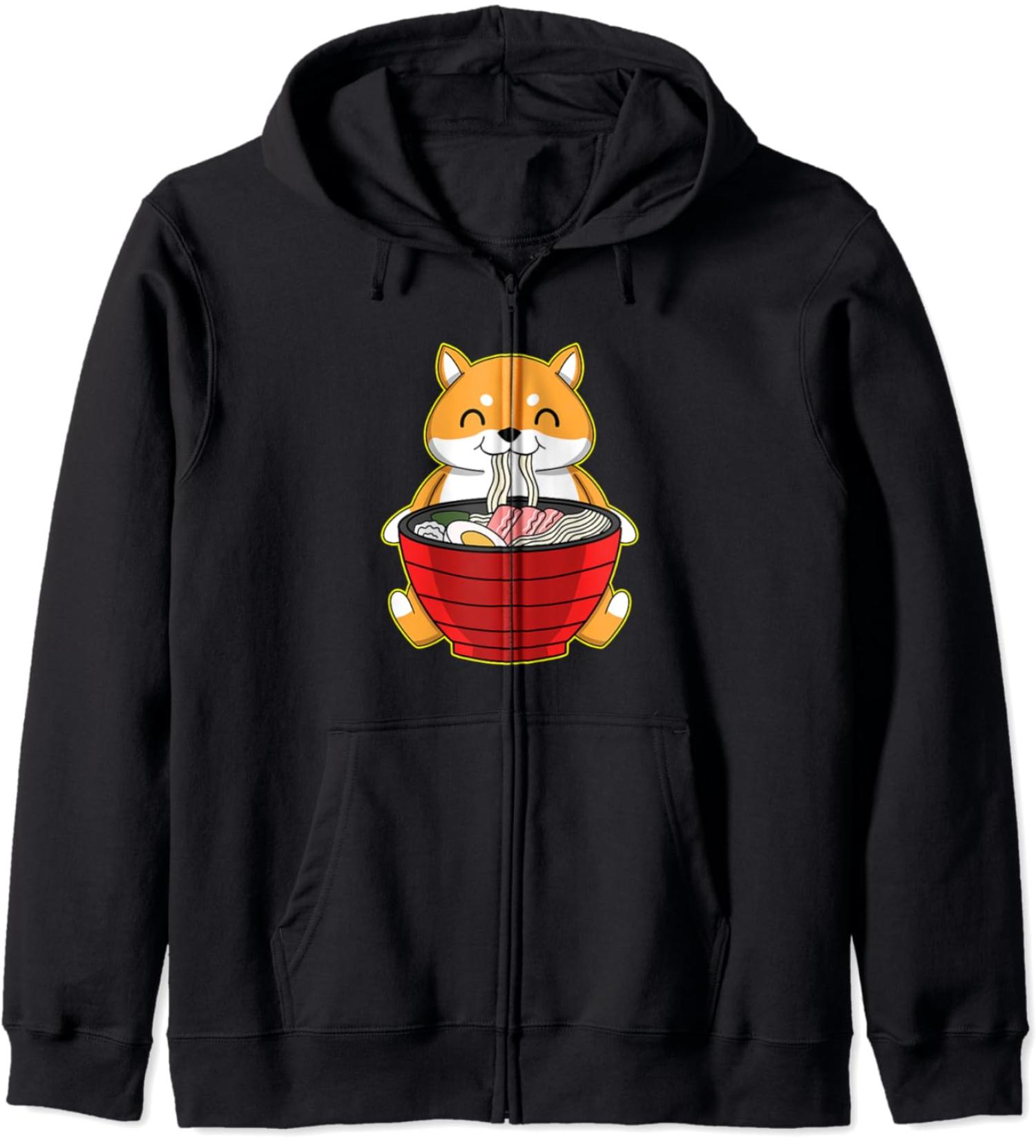 fox ramen kawaii foxes Japanese noodles Zip Hoodie