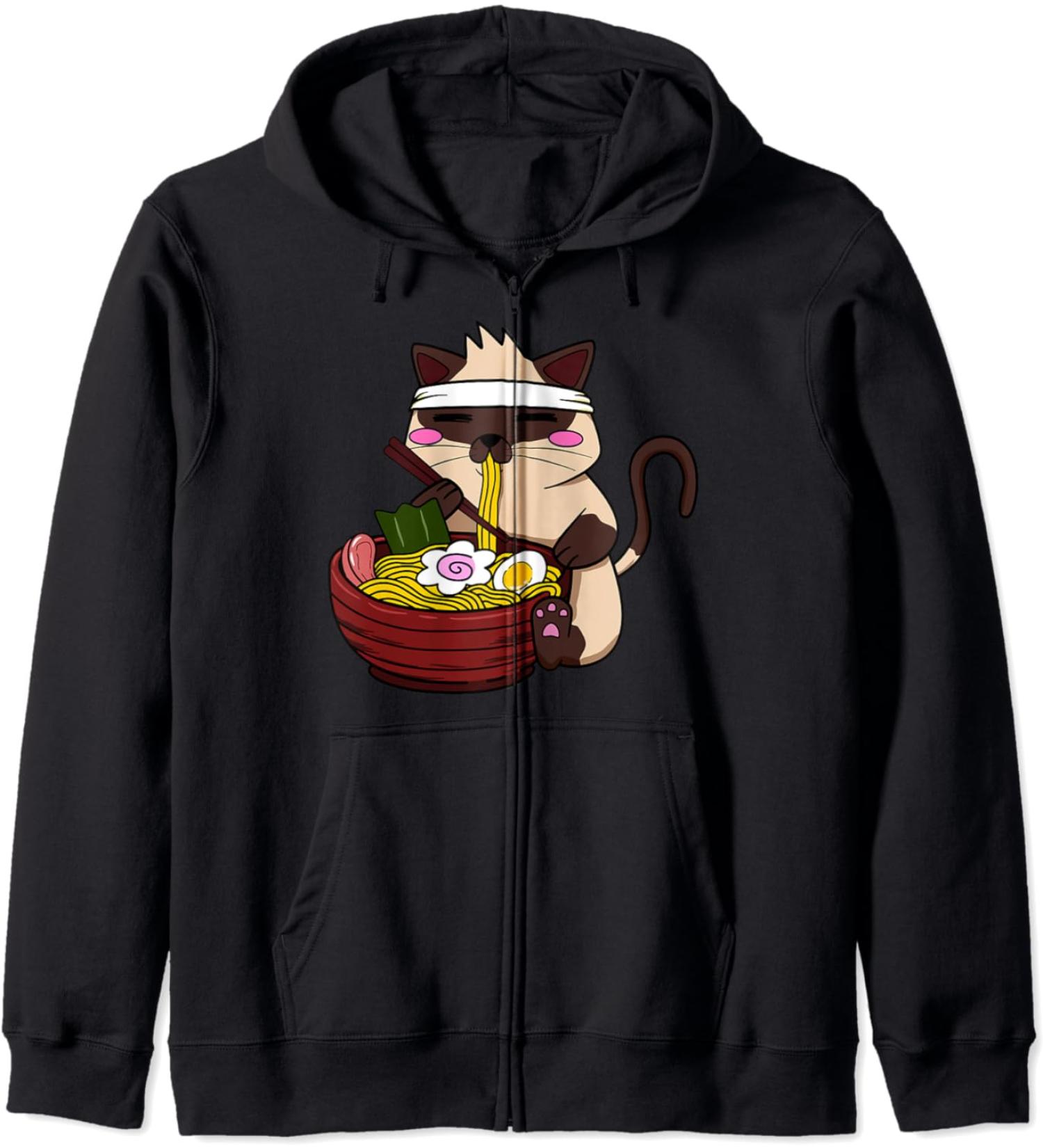 Anime Siamese Ramen Japanese Ramen Life Noodle Zip Hoodie