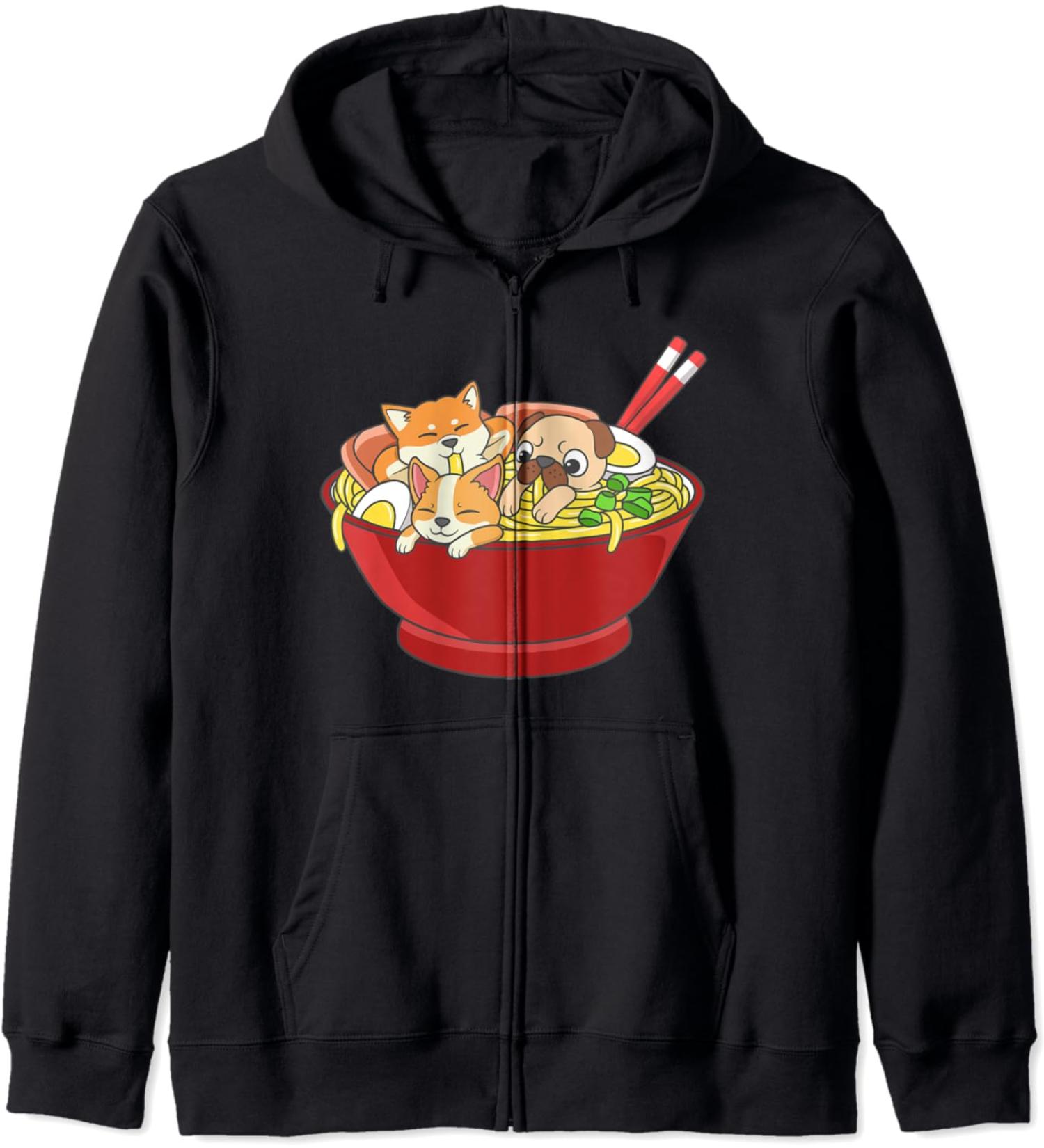 Anime Japanese Dog Ramen Kawaii Ramen Noodle Life Zip Hoodie
