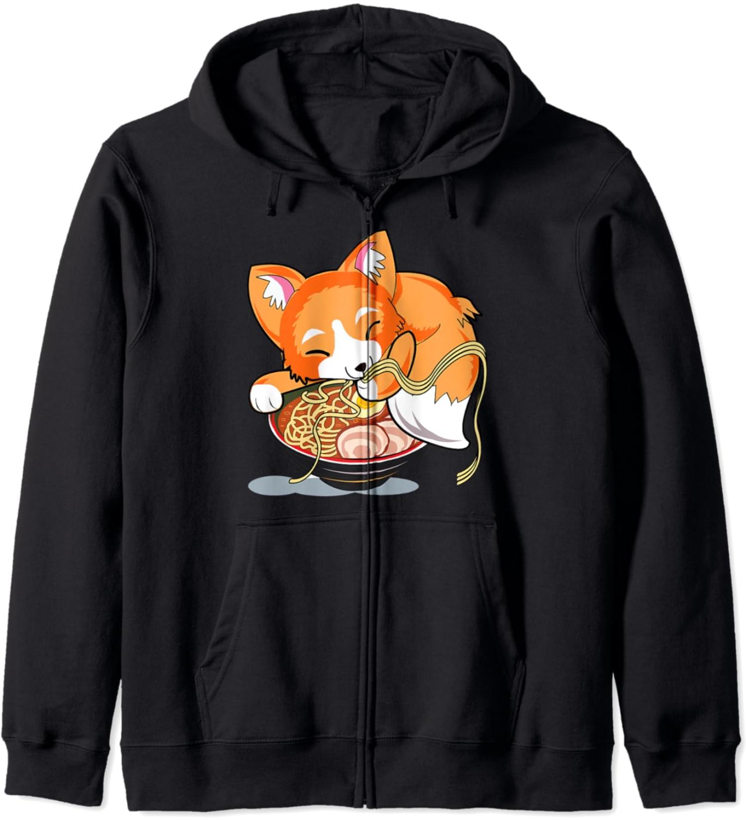 Ramen Noodles Fox Lover Kawaii Japanese Anime Zip Hoodie