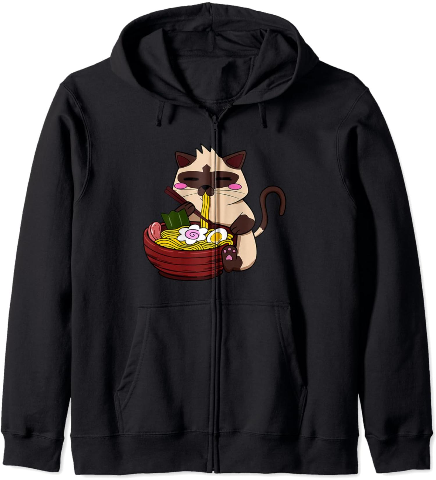 Siamese Cat Ramen Japanese Ramen Life Noodle Zip Hoodie