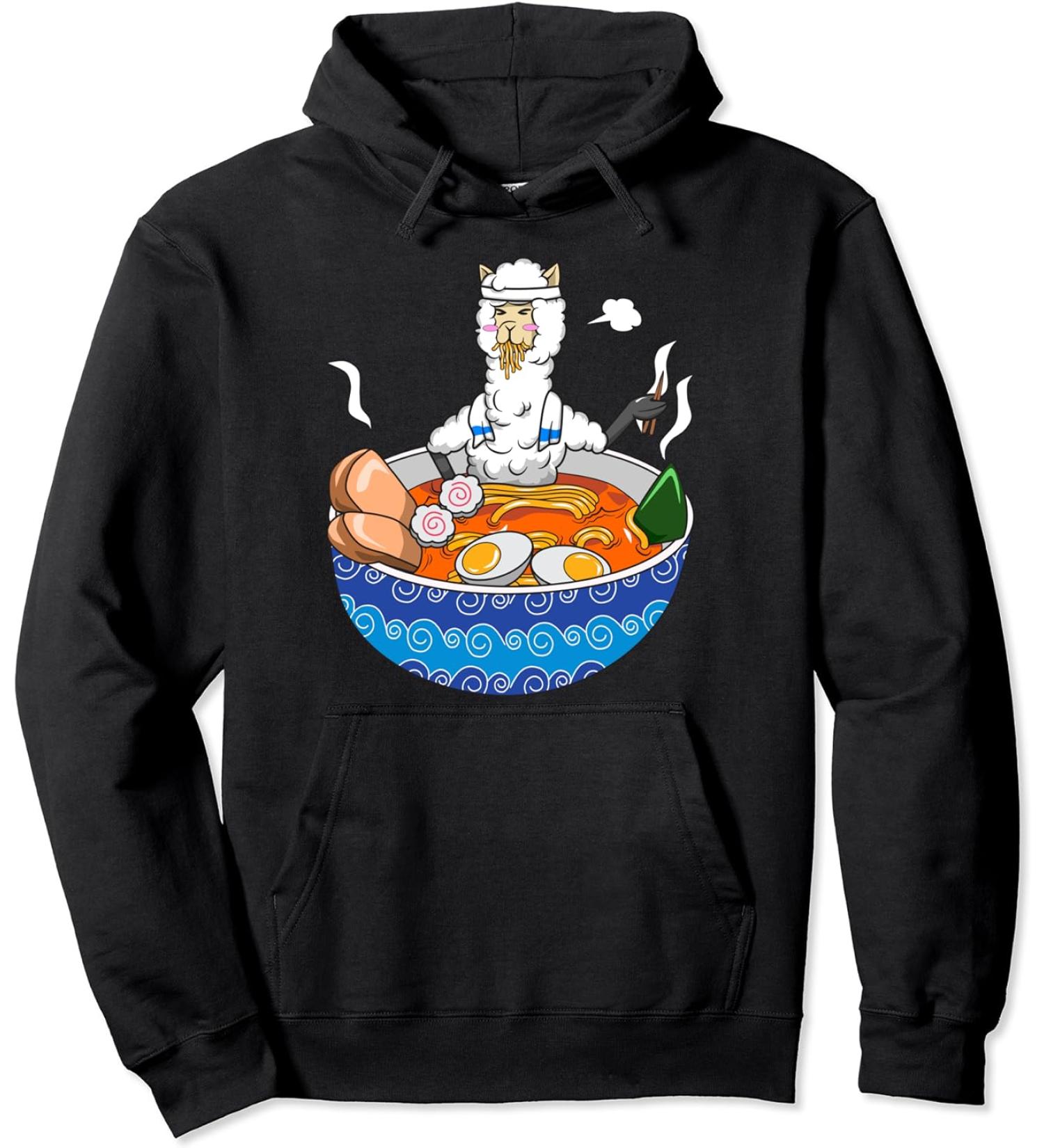 Japanese Kawaii Llamen Ramen Noodle Chillin Bowl Pullover Hoodie