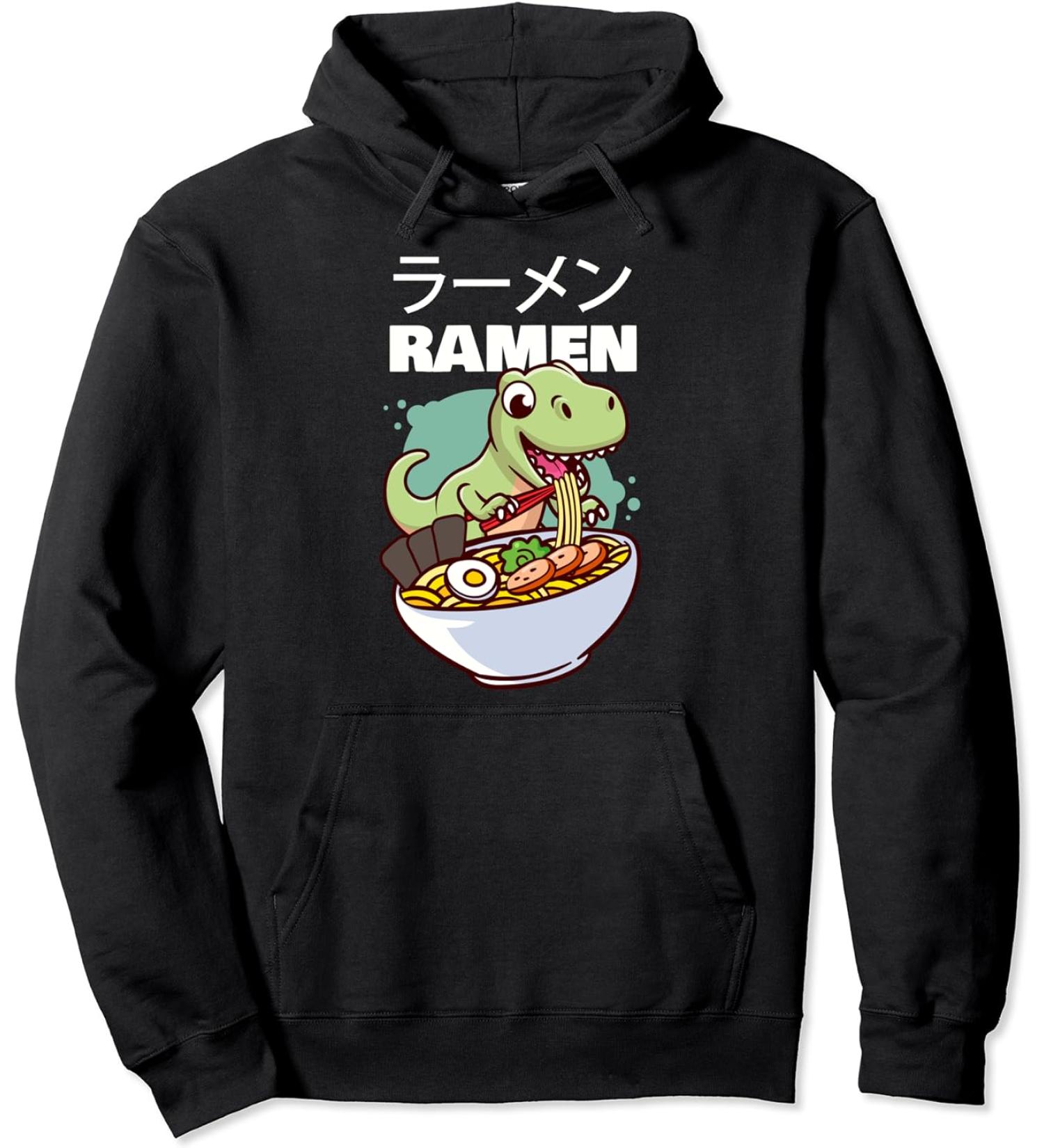 Kawaii Dino T-Rex eating Japanese Soup Ramen Noodle Pullover Hoodie