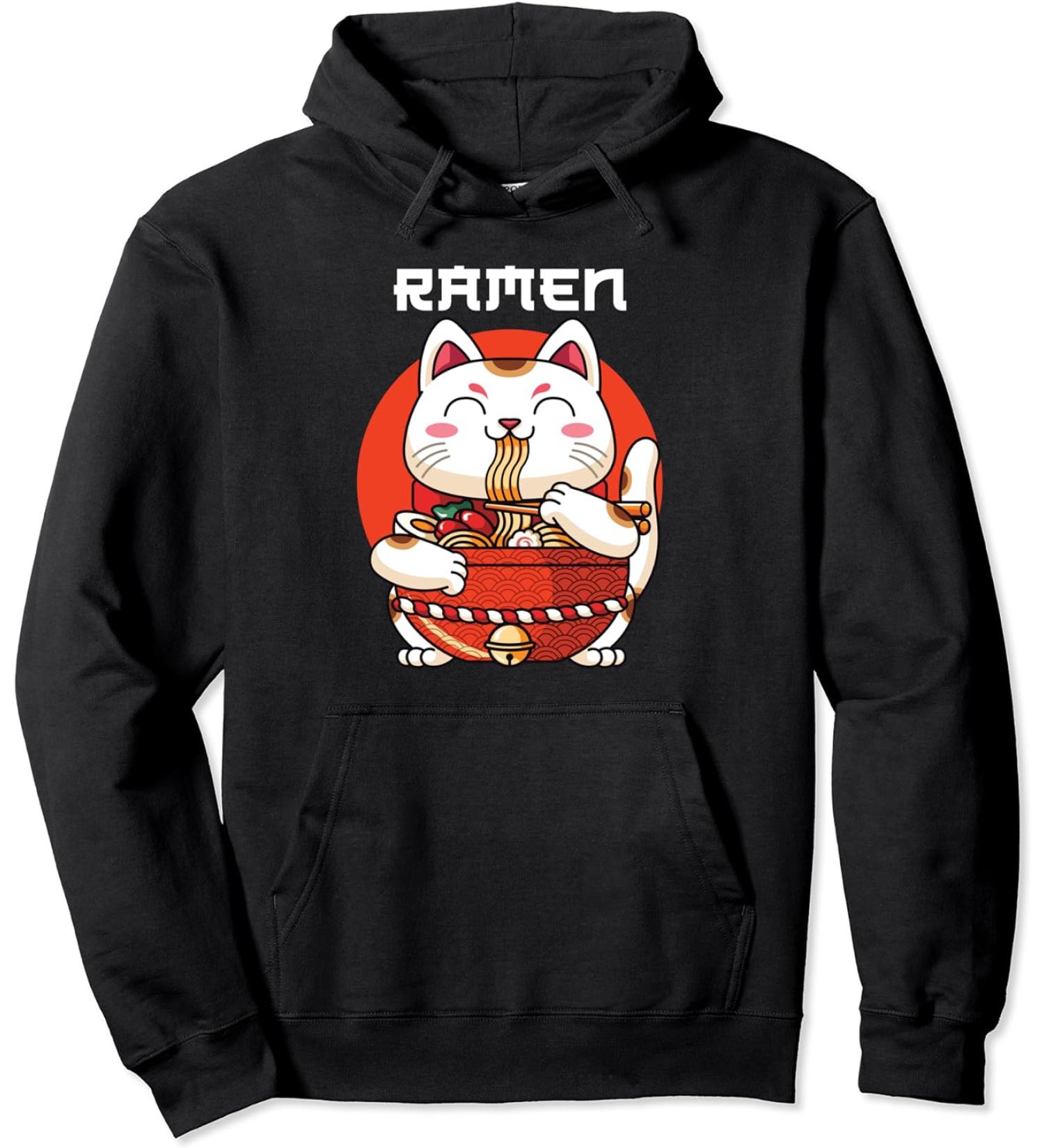 Ramen Maneki Neko Noodle Soup Pullover Hoodie