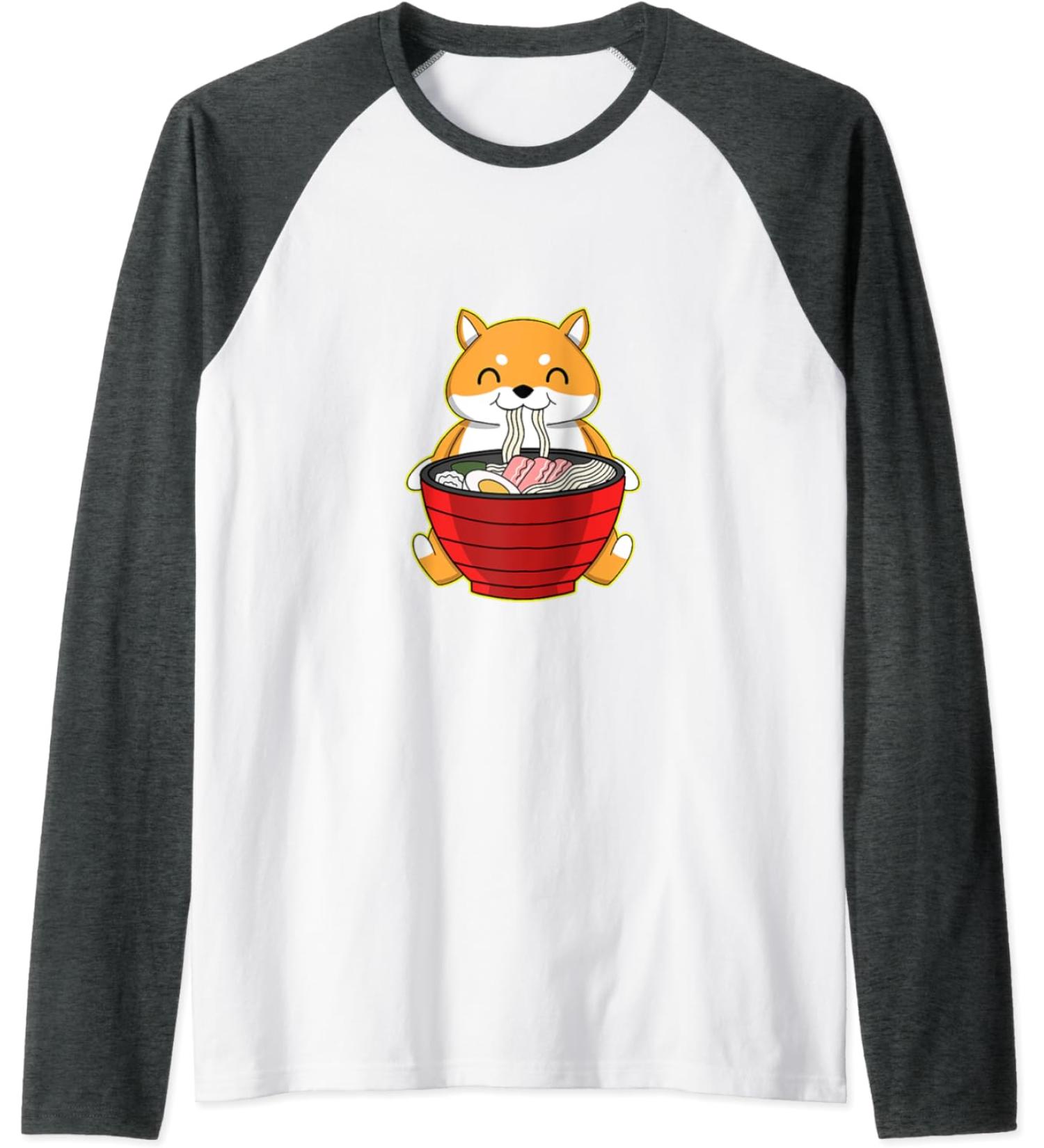 fox ramen kawaii foxes Japanese noodles Raglan Baseball Tee