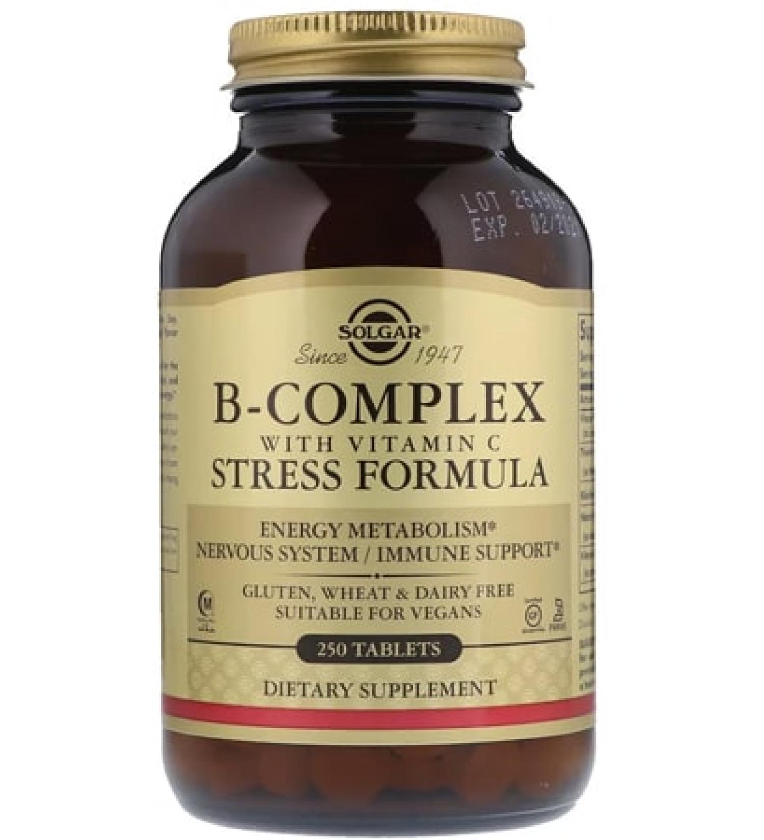 Solgar B-Complex with Vitamin C - 250 Tablets for Energy & Immune Support - Buy Online on SooperMarket.com